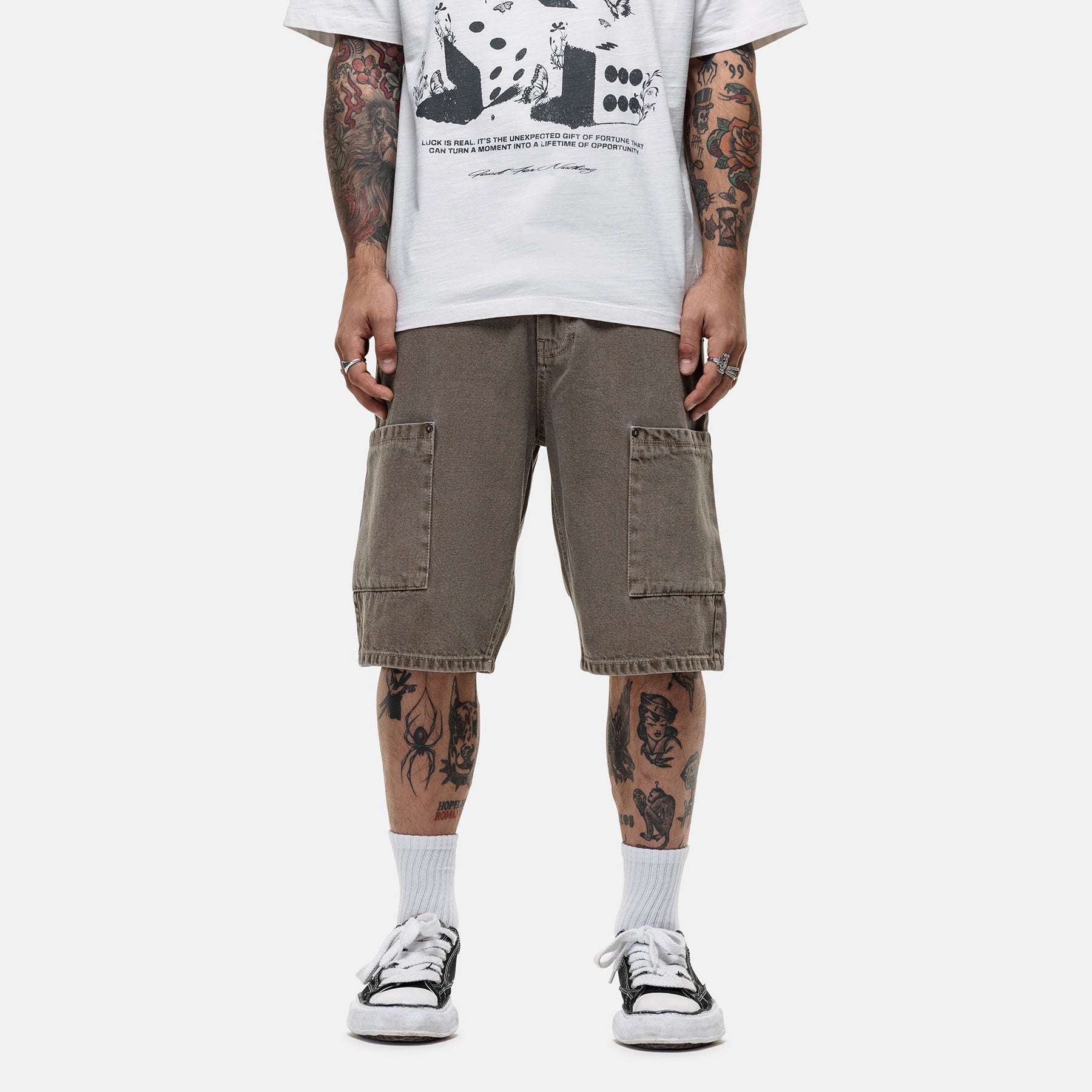 Heavy Cargo Taupe Denim Shorts