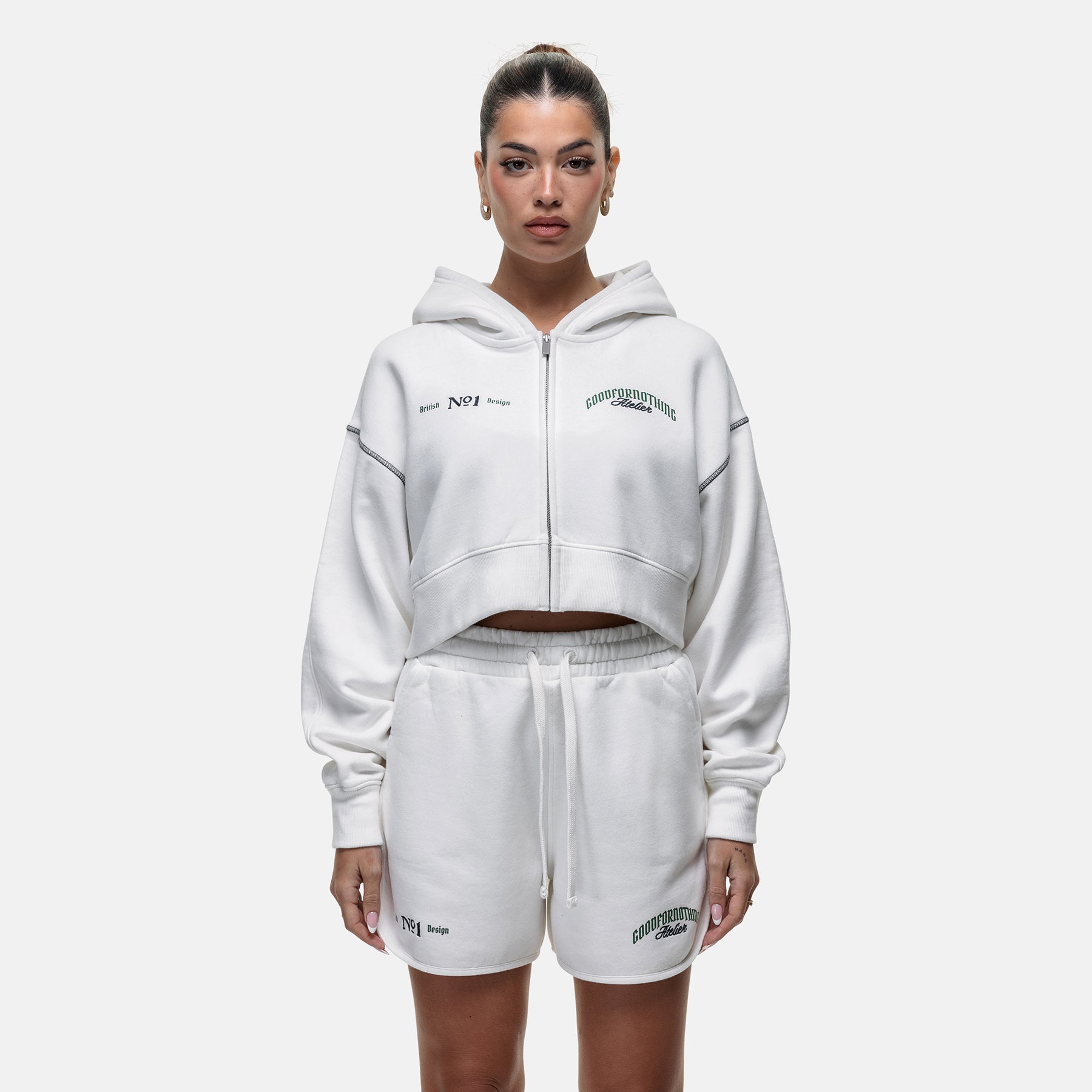 Antiquity White Crop Zip Hoodie