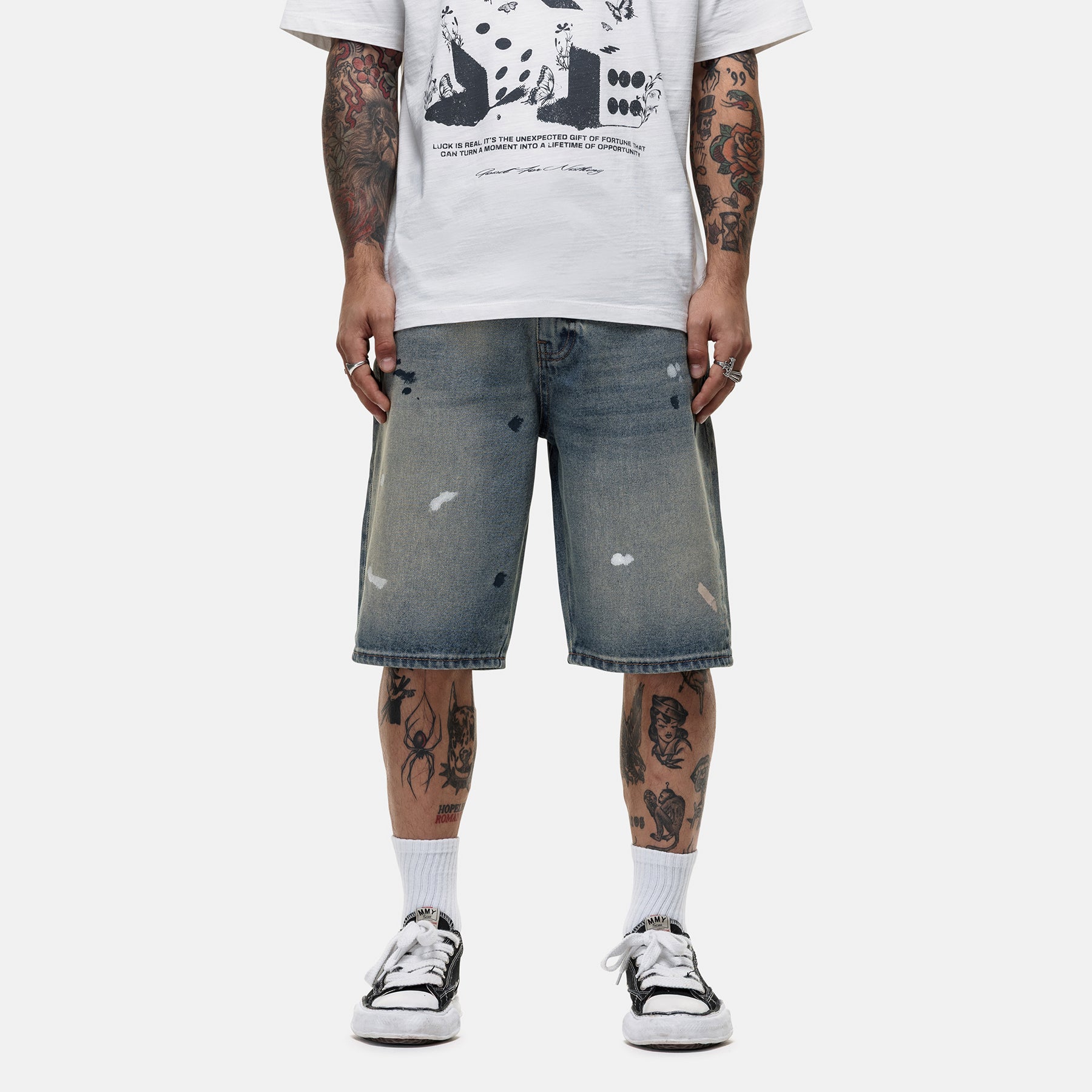 Heavy Paint Blue Denim Shorts