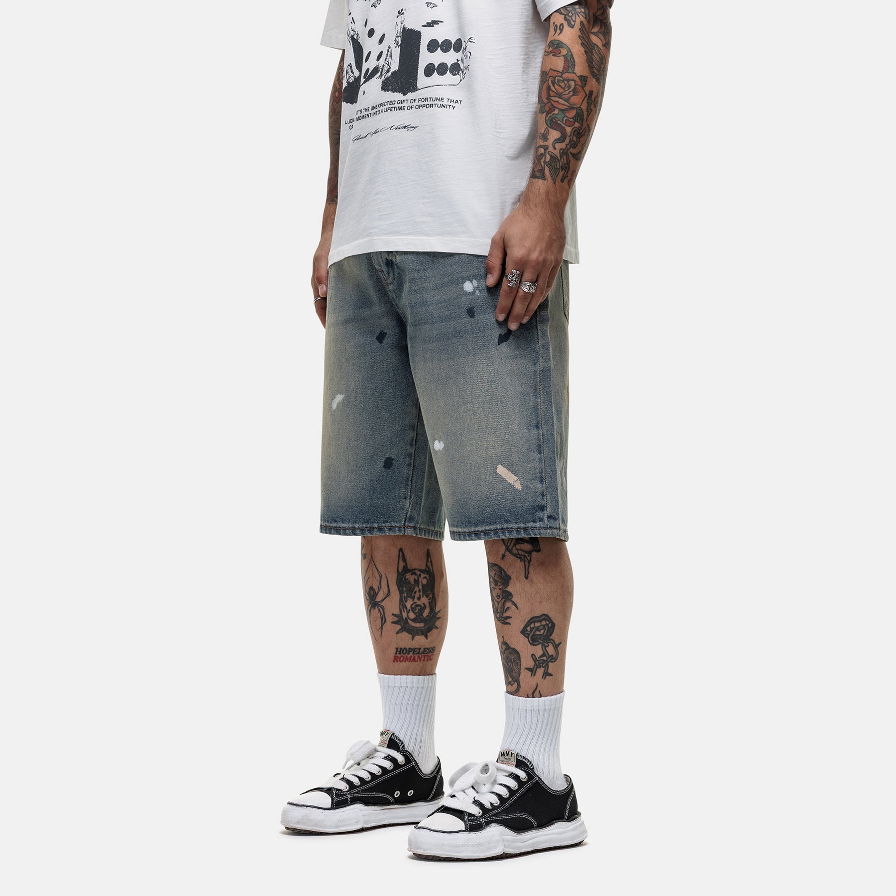 Heavy Paint Blue Denim Shorts