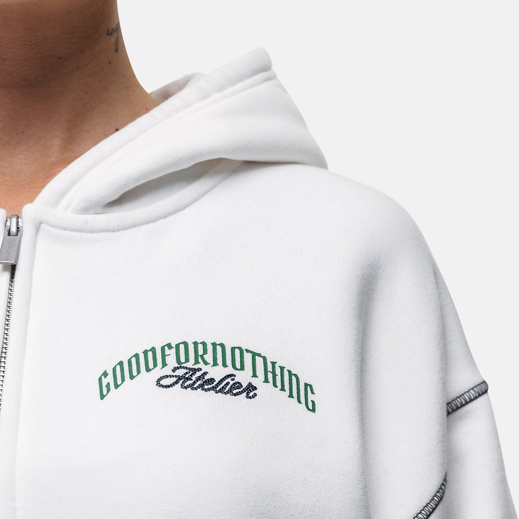 Antiquity White Crop Zip Hoodie
