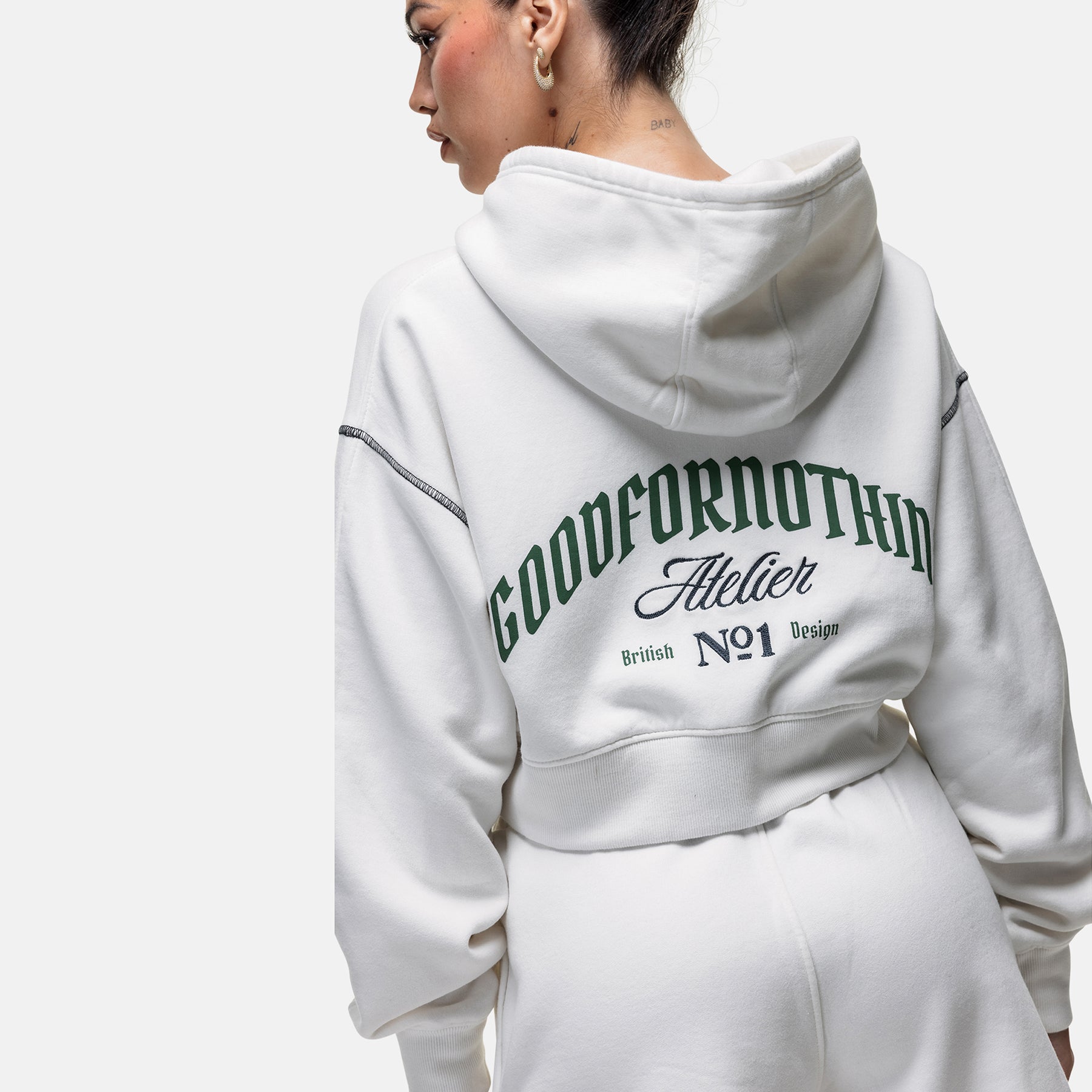 Antiquity White Crop Zip Hoodie