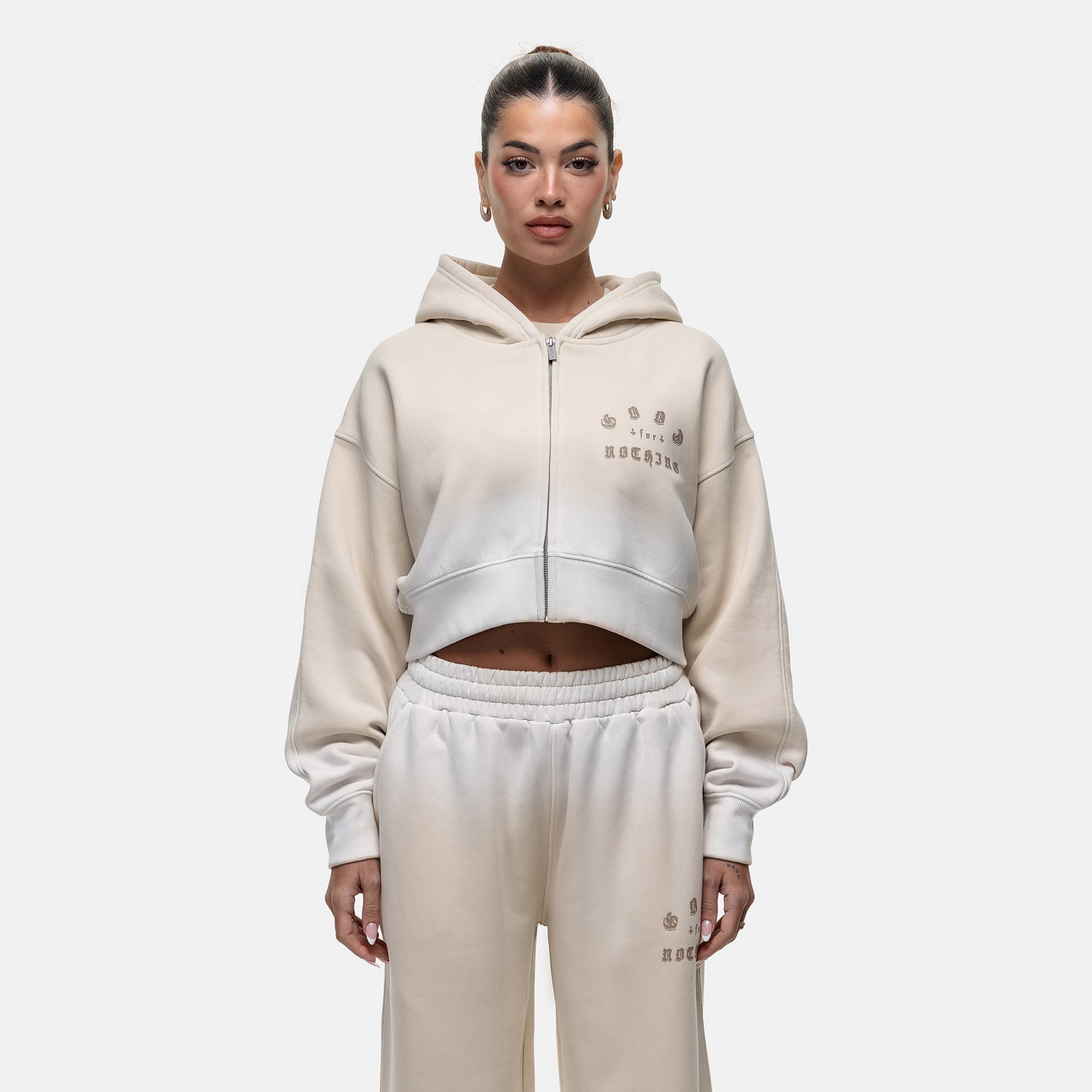 Sprayed Cali Cream Crop Zip Hoodie