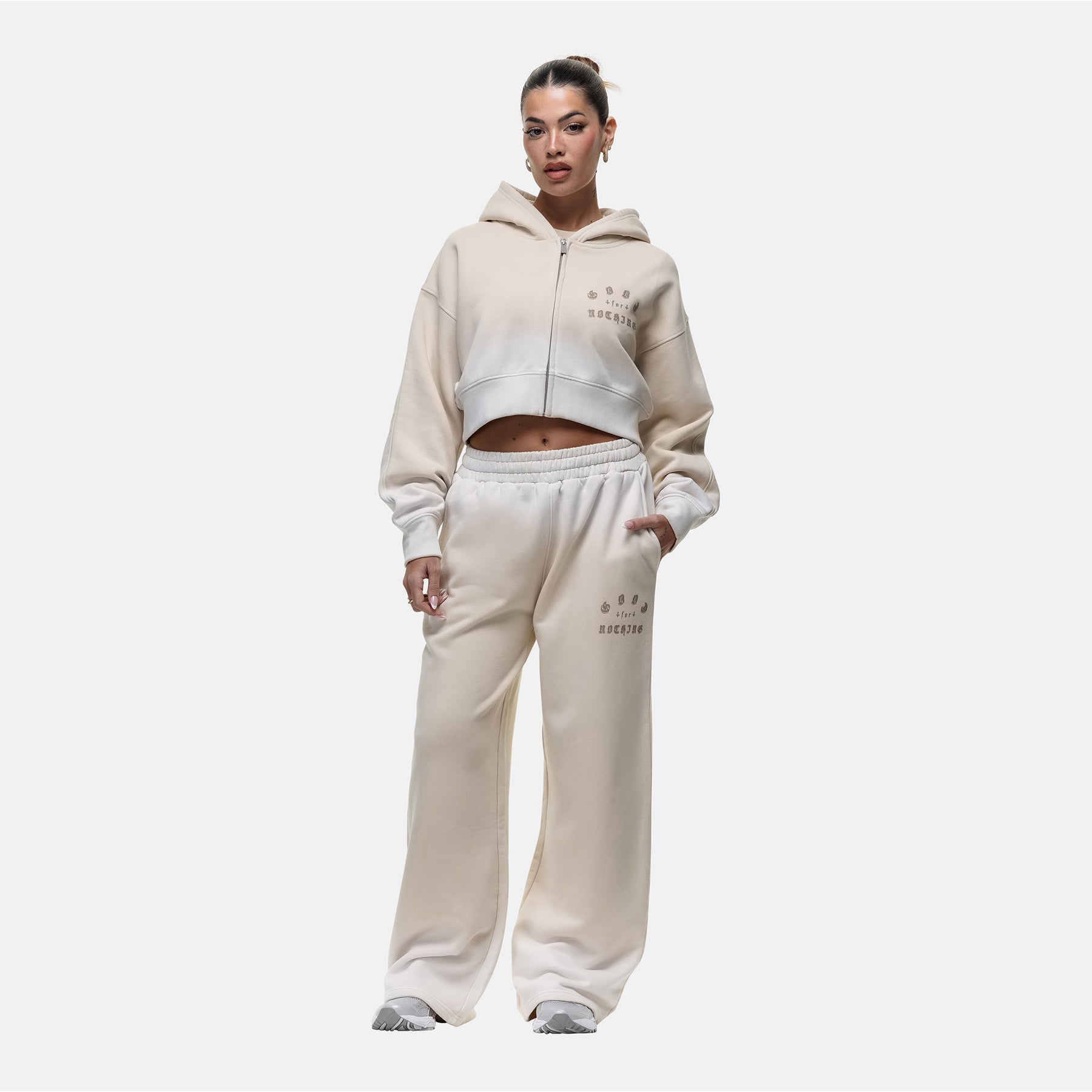 Sprayed Cali Cream Crop Zip Hoodie