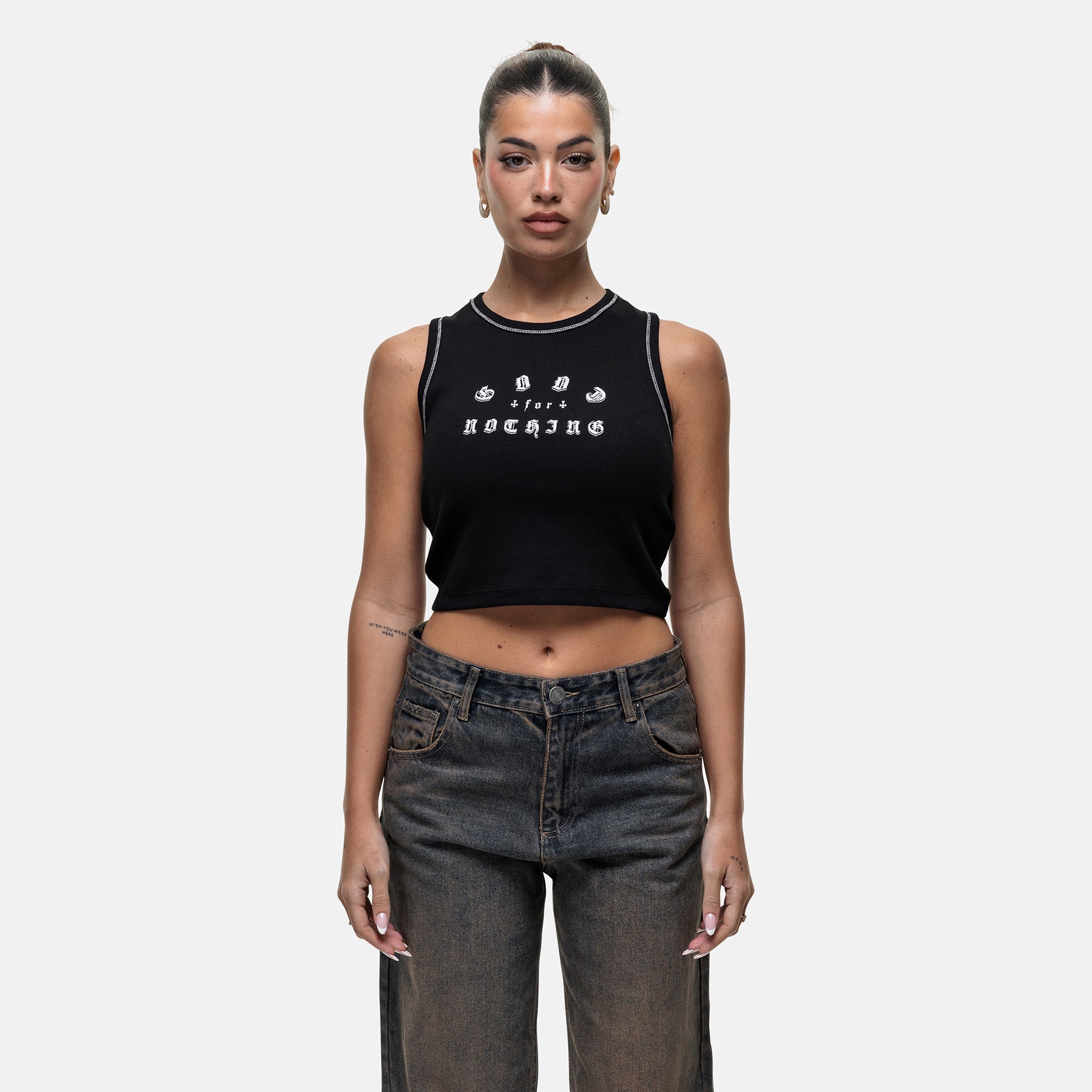 California Ribbed Black Vest Top