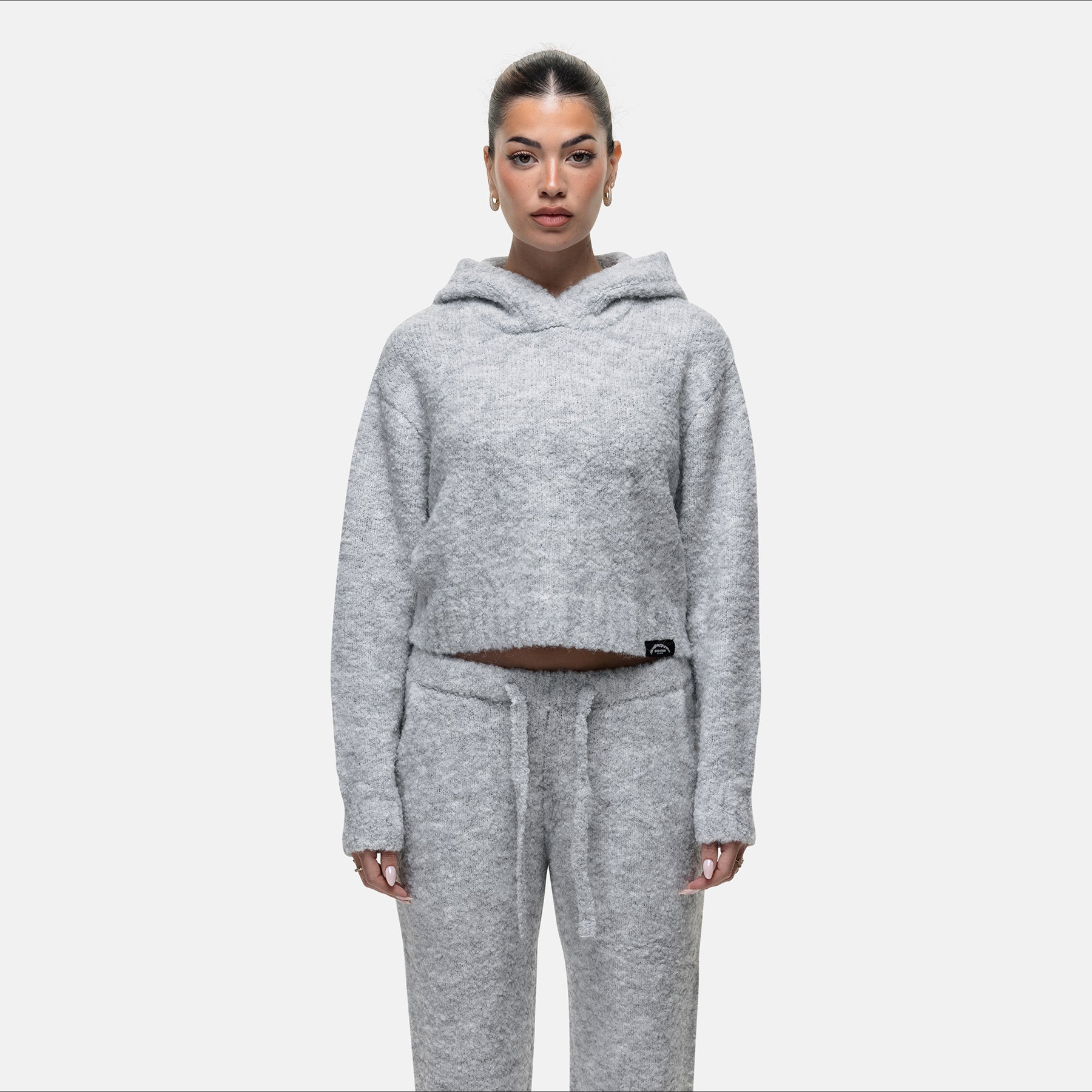 Cozy Boucle Knitwear Grey Hoodie