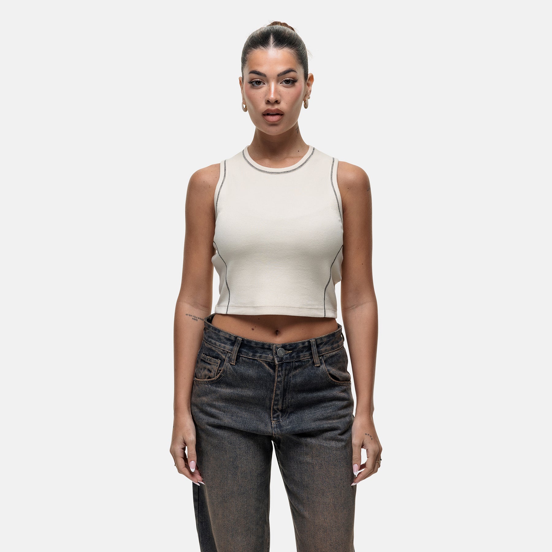 Overlock Vintage White Vest Top