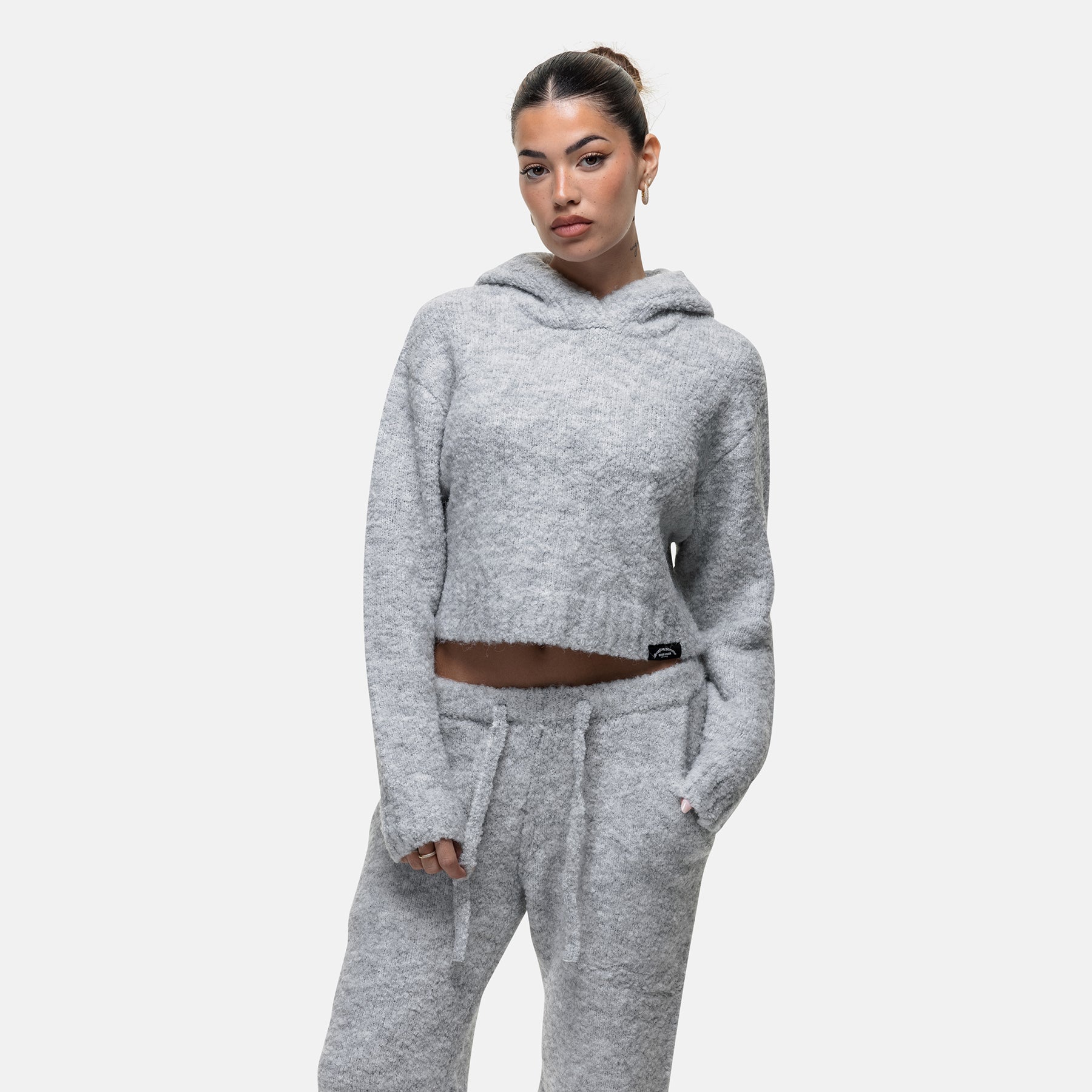 Cozy Boucle Knitwear Grey Hoodie