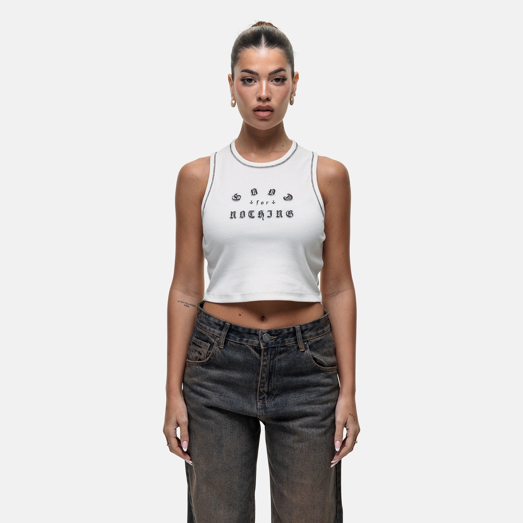 California White Ribbed Vest Top