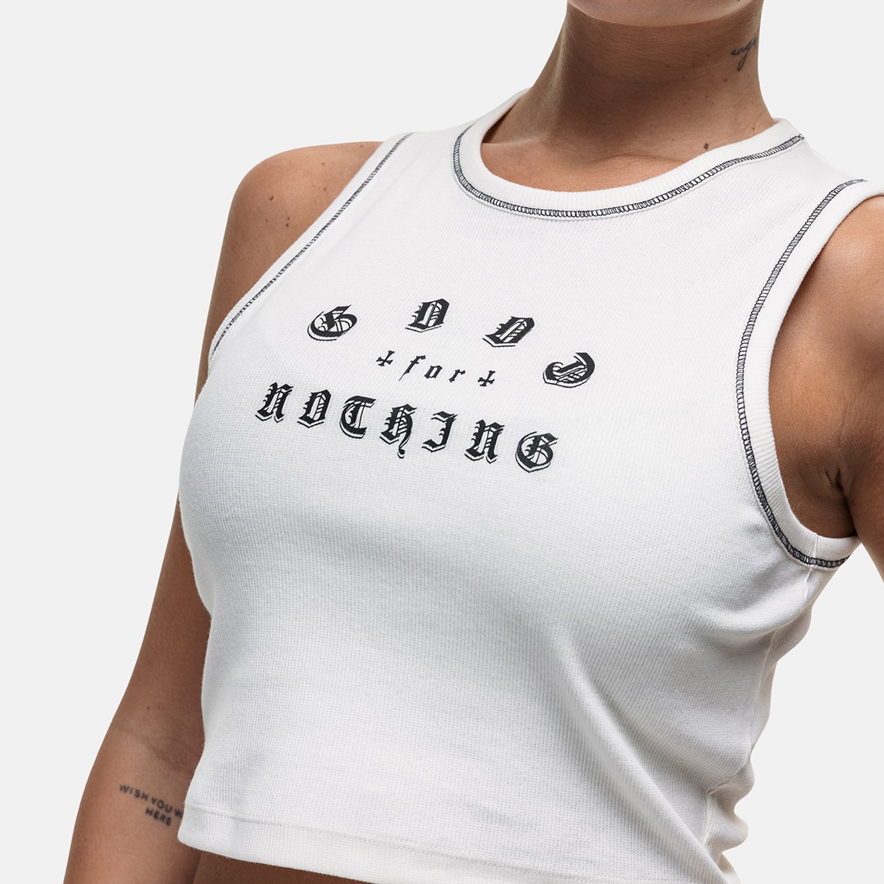 California White Ribbed Vest Top