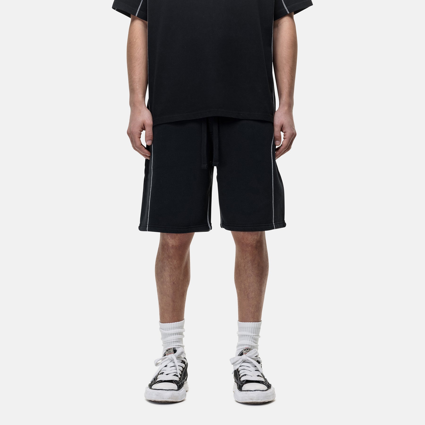 Overlock Washed Black Shorts