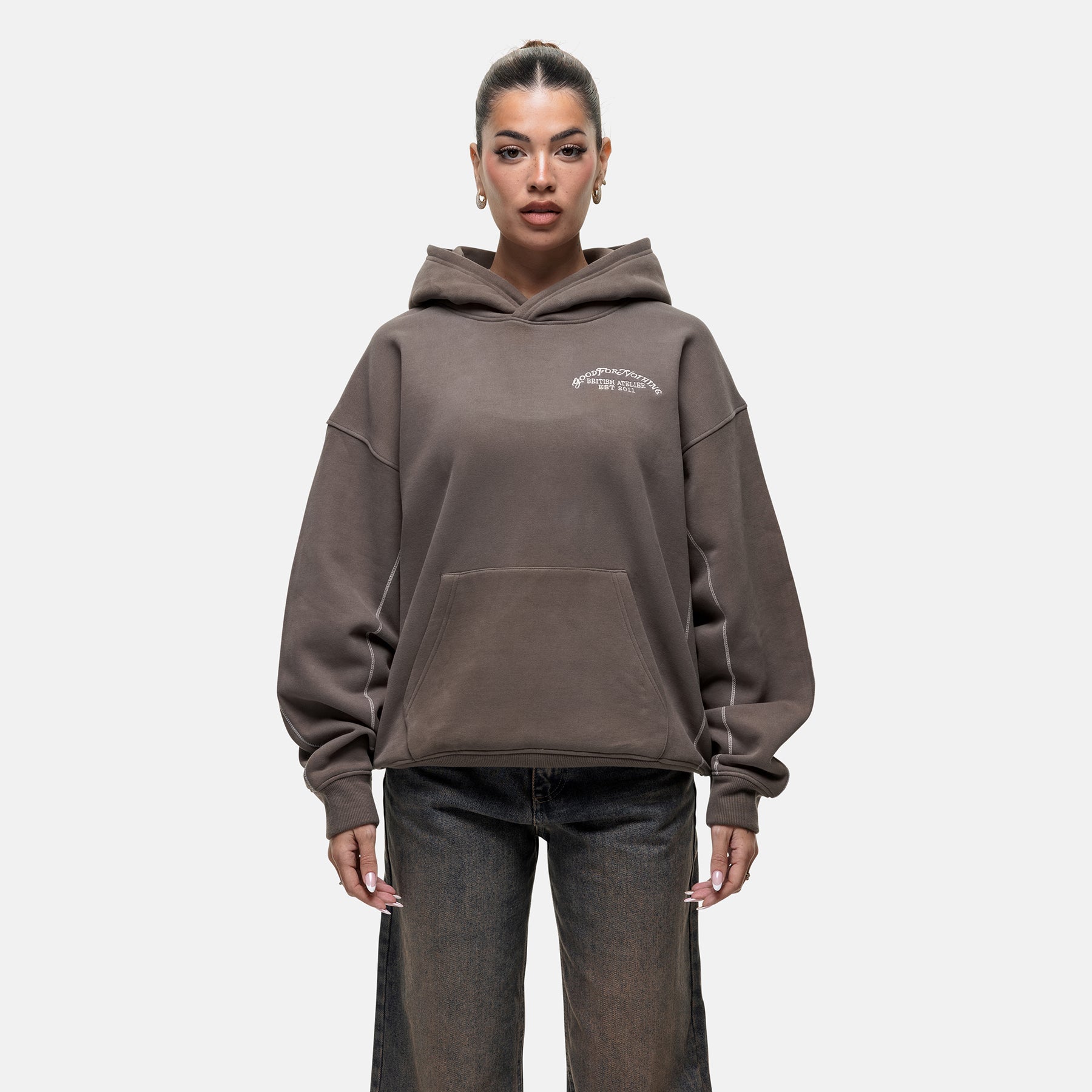 Overlock Washed Taupe Hoodie