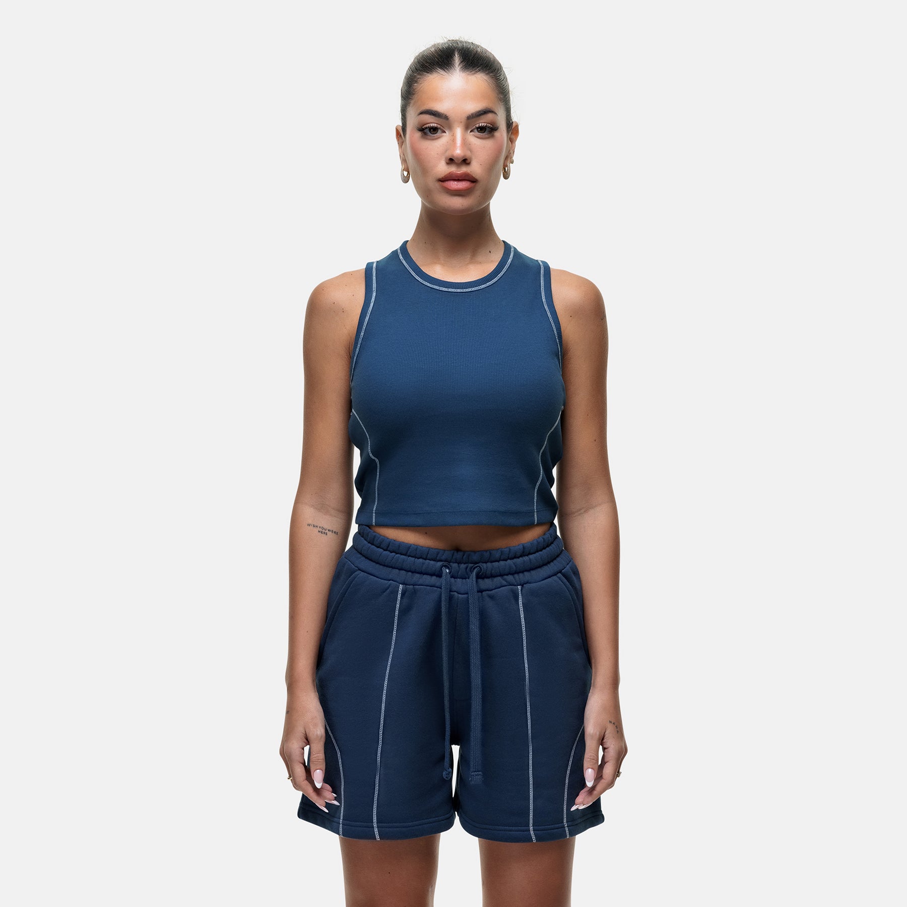 Overlock Washed Blue Vest Top