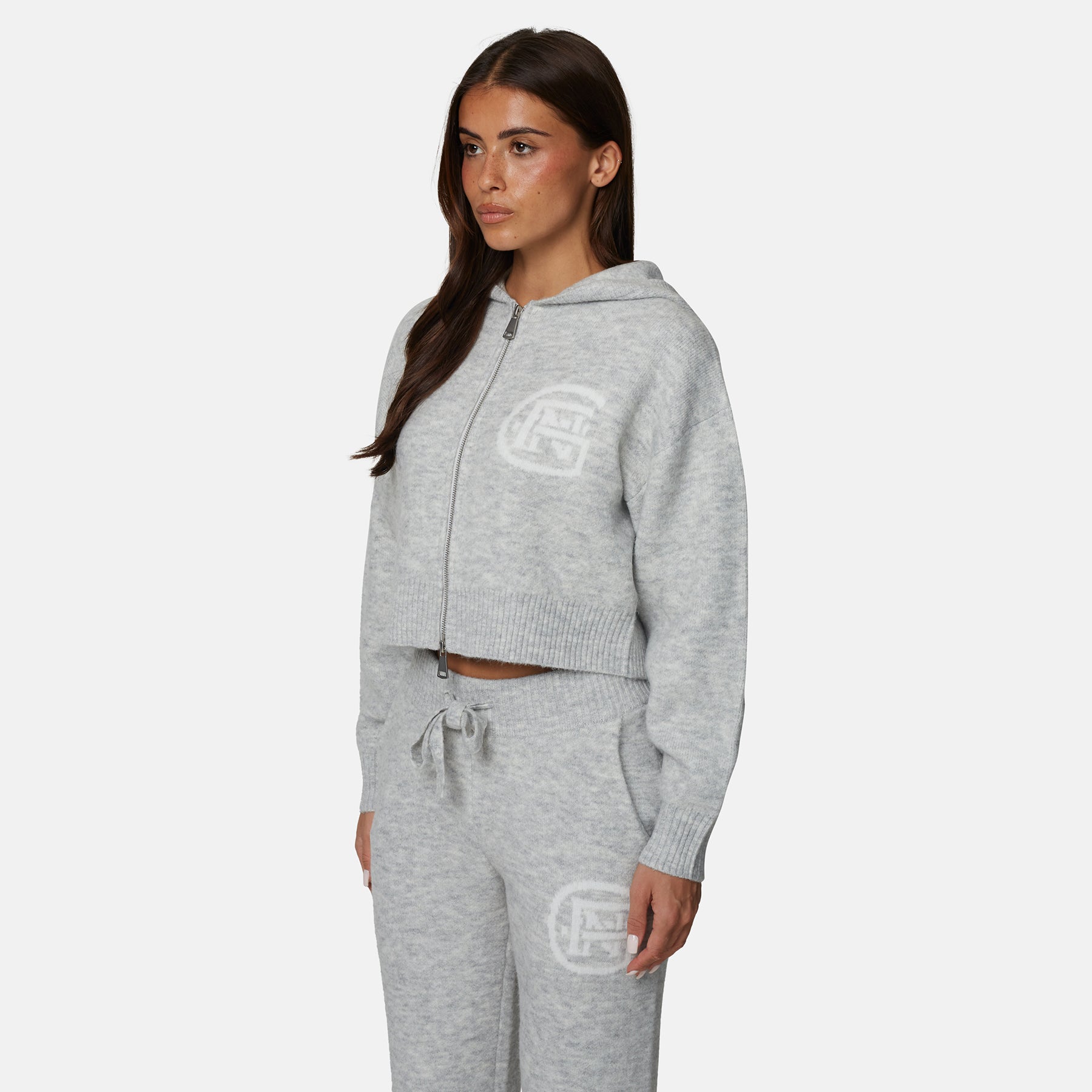 Monogram Fluffy Knit Grey Marl Zip Hoodie – GOODFORNOTHING®