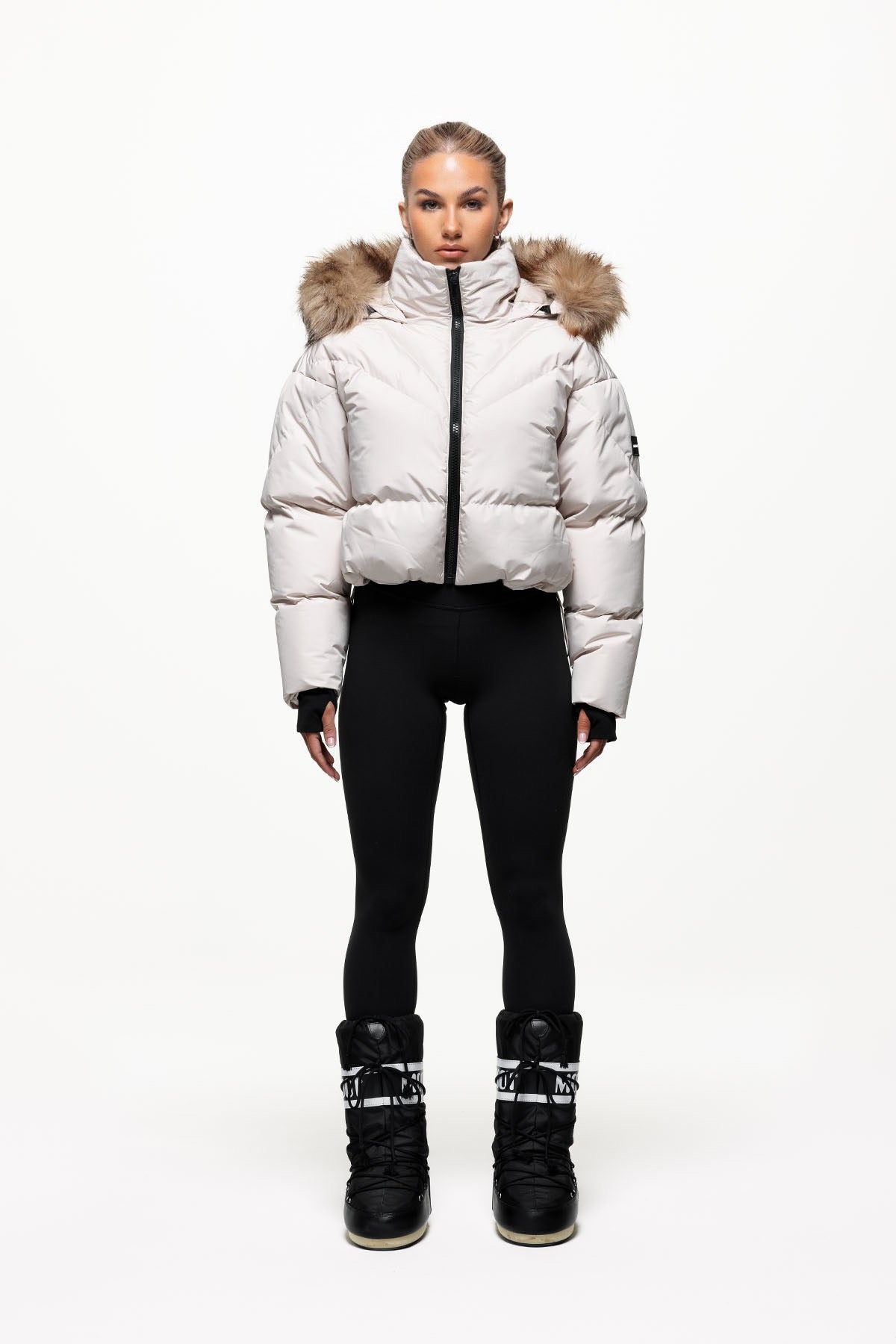 Alps Faux Fur Cream Puffer Jacket