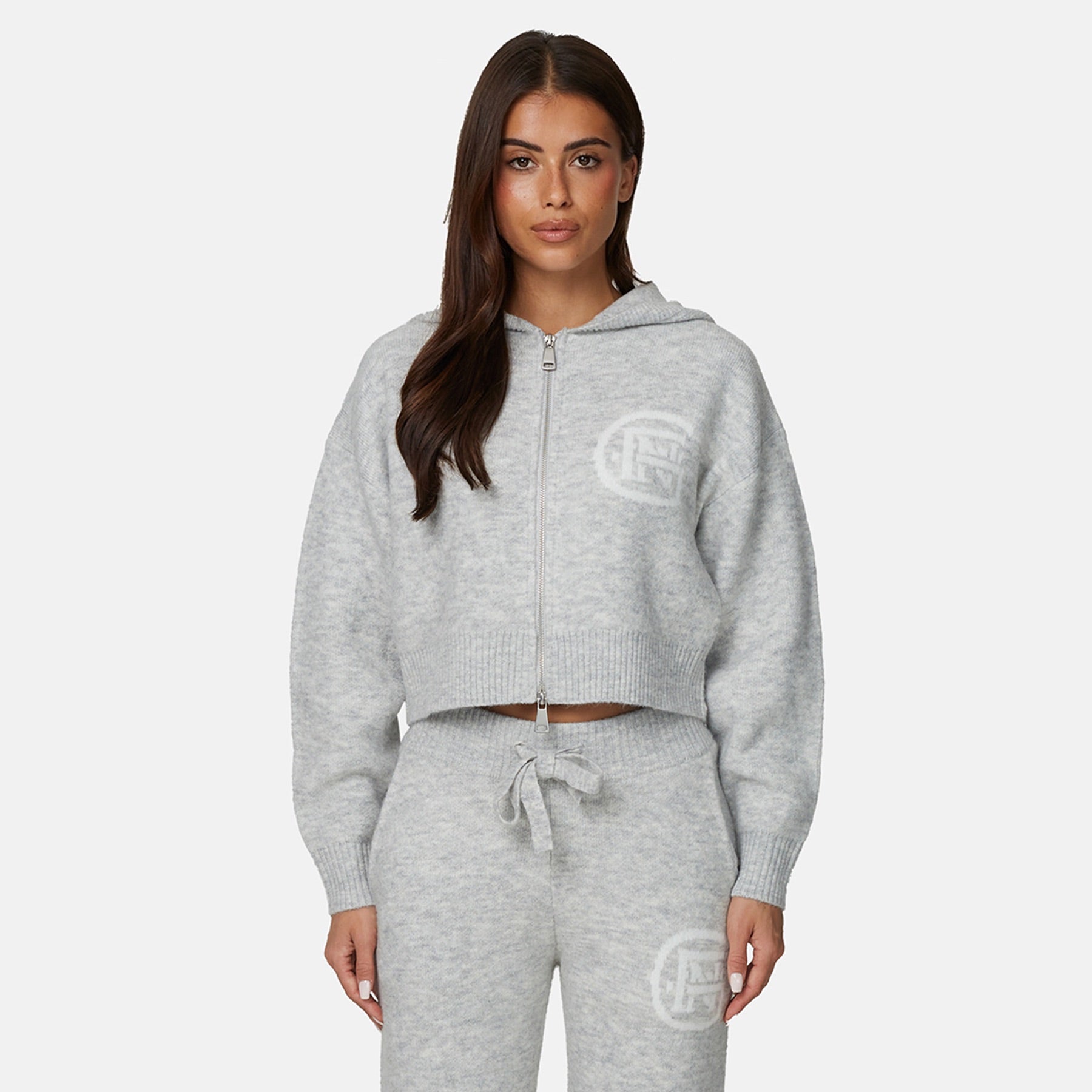 Monogram Fluffy Knit Grey Marl Zip Hoodie