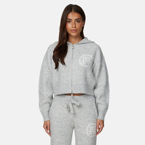 Monogram Fluffy Knit Grey Marl Zip Hoodie