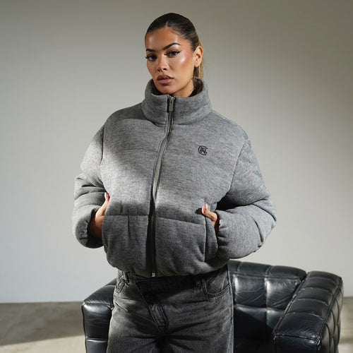 Monogram Knitted Grey Marl Puffer Jacket