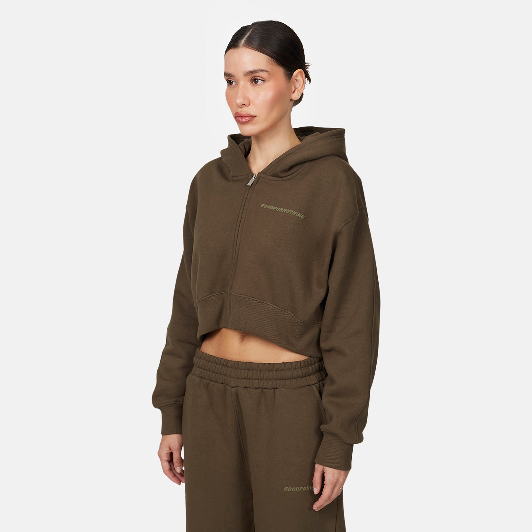 Vintage Brown Essential Crop Zip Hoodie
