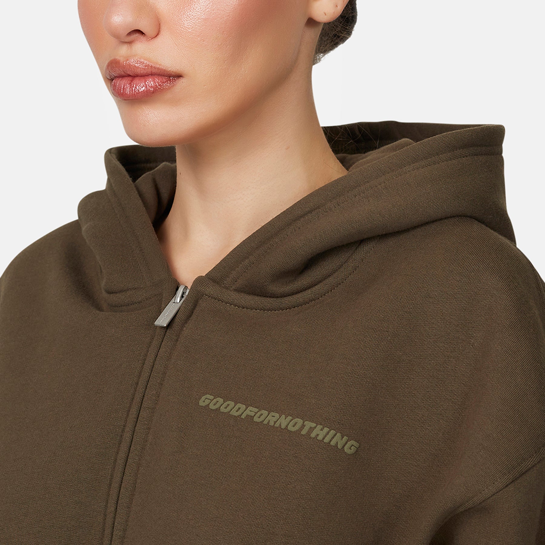 Vintage Brown Essential Crop Zip Hoodie