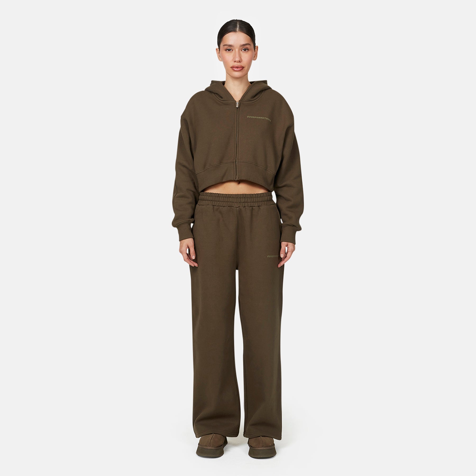 Vintage Brown Essential Crop Zip Hoodie