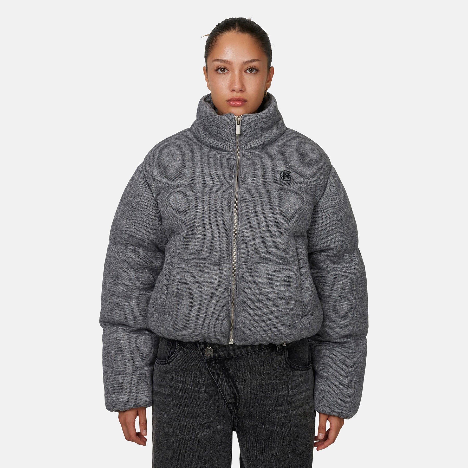 Monogram Knitted Grey Marl Puffer Jacket