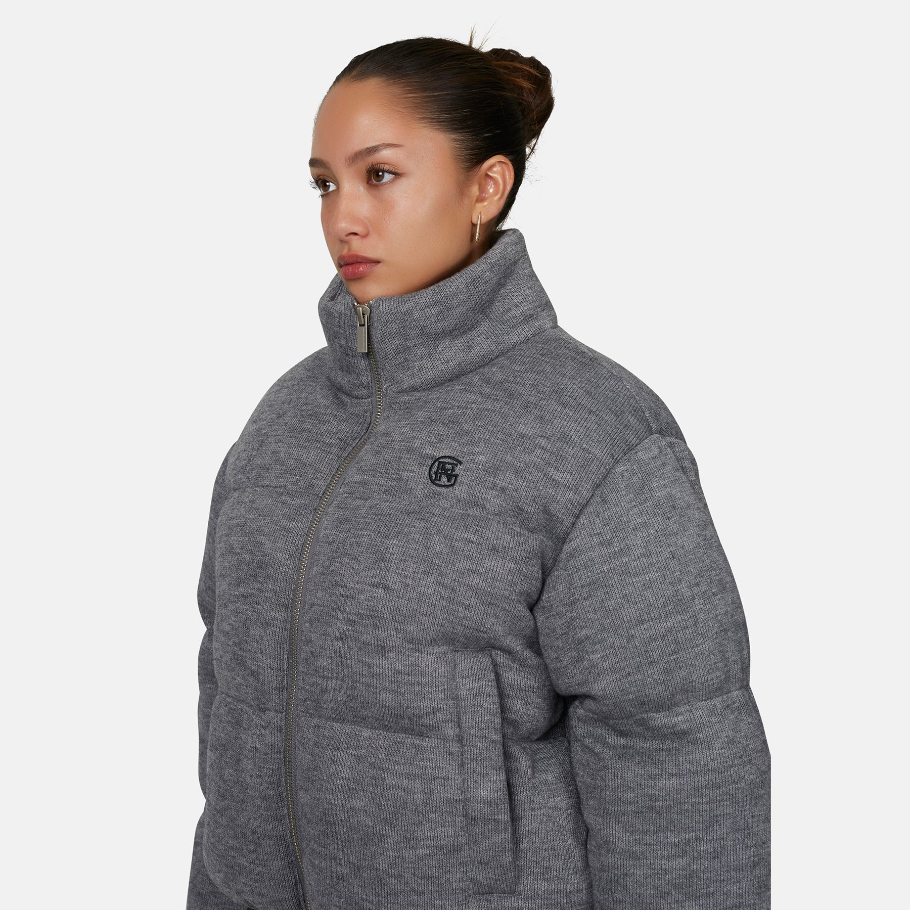 Monogram Knitted Grey Marl Puffer Jacket