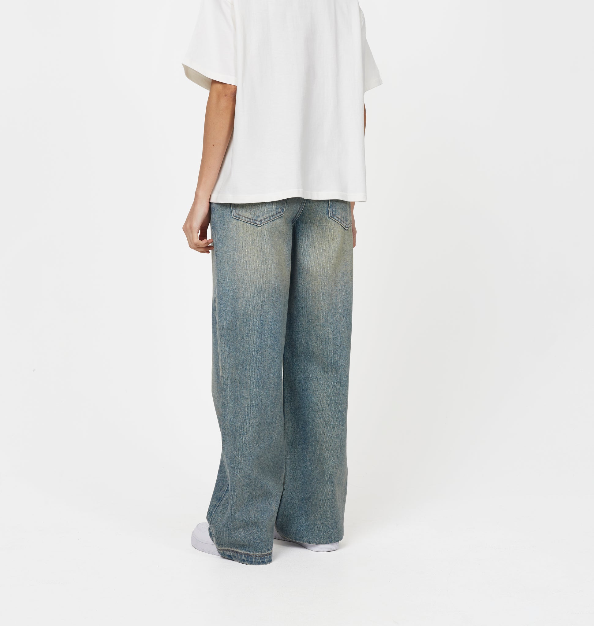 Heavy Washed Faded Blue Denim Jeans