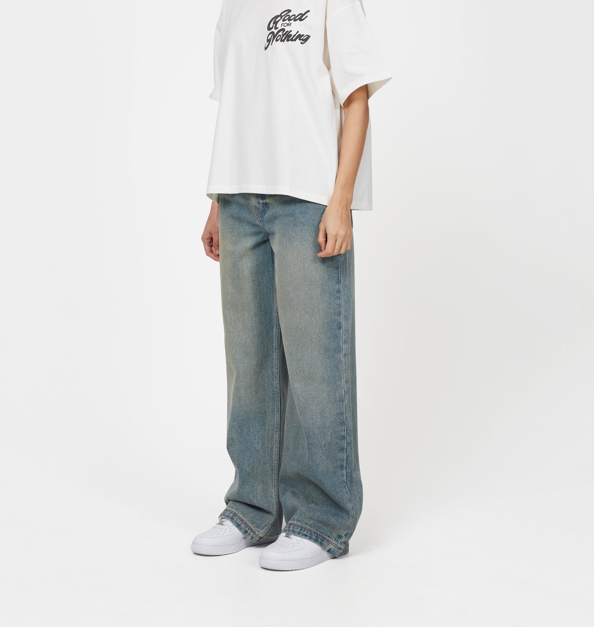 Heavy Washed Faded Blue Denim Jeans