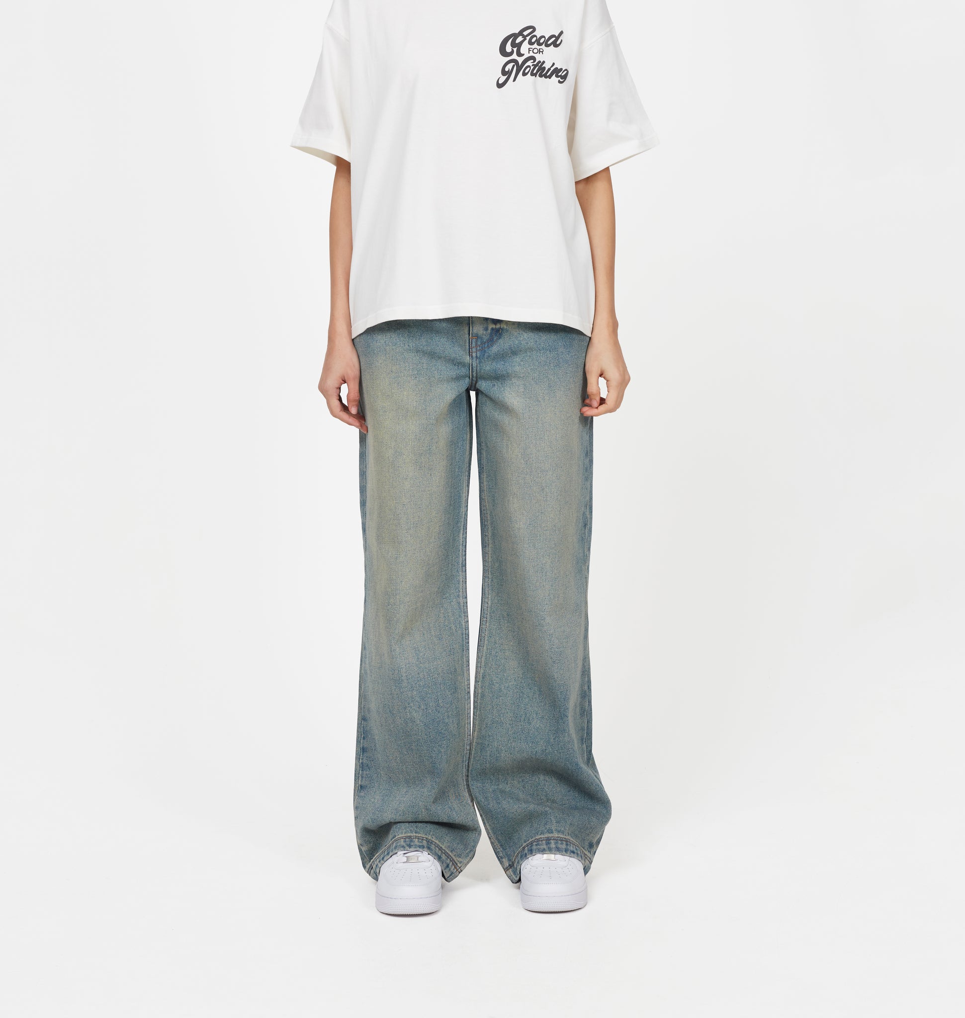 Heavy Washed Faded Blue Denim Jeans