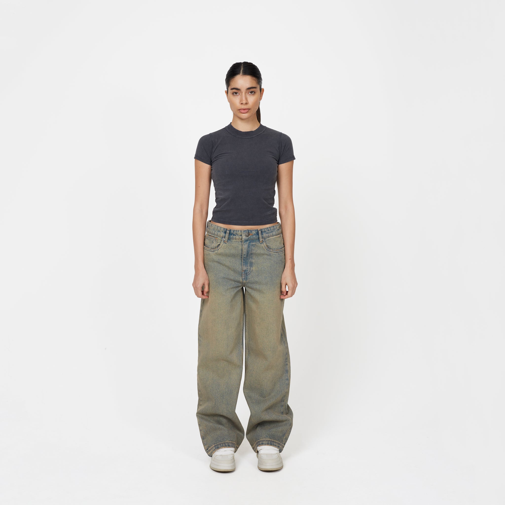 Heavy Washed Sand Blue Denim Jeans