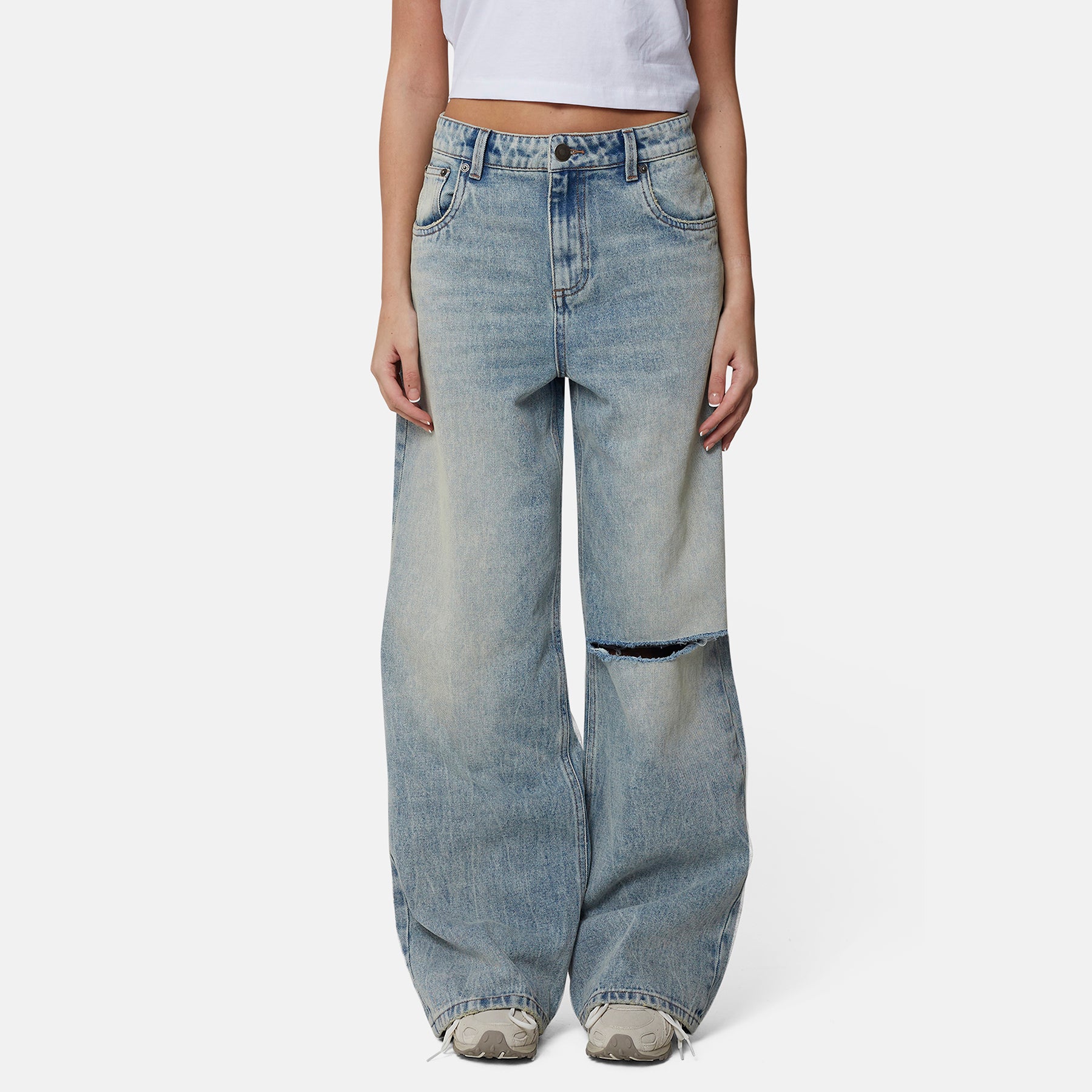 Ripped Washed Denim Jeans