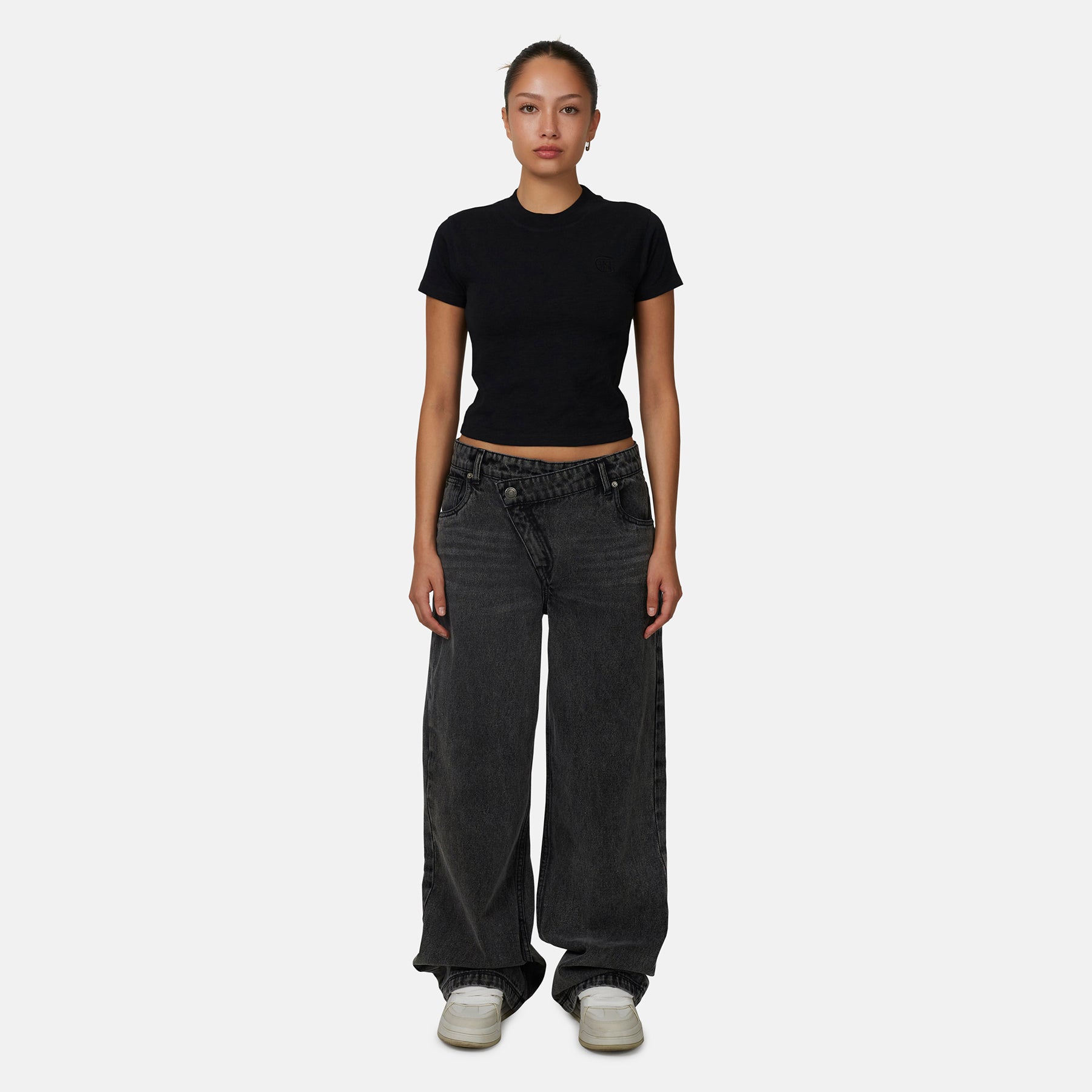 Asymmetric Washed Grey Denim Jean