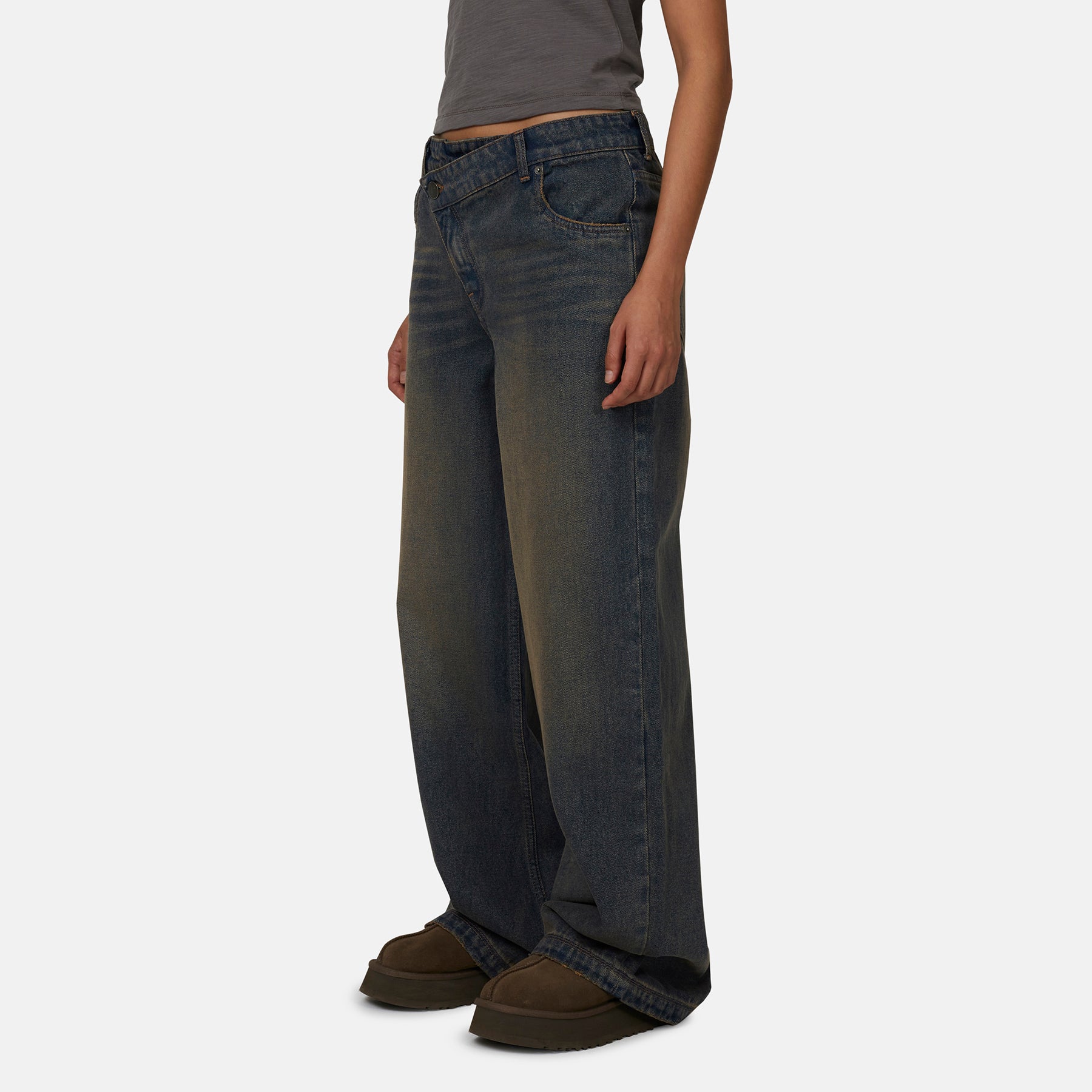 Asymmetric Washed Rust Blue Denim Jean