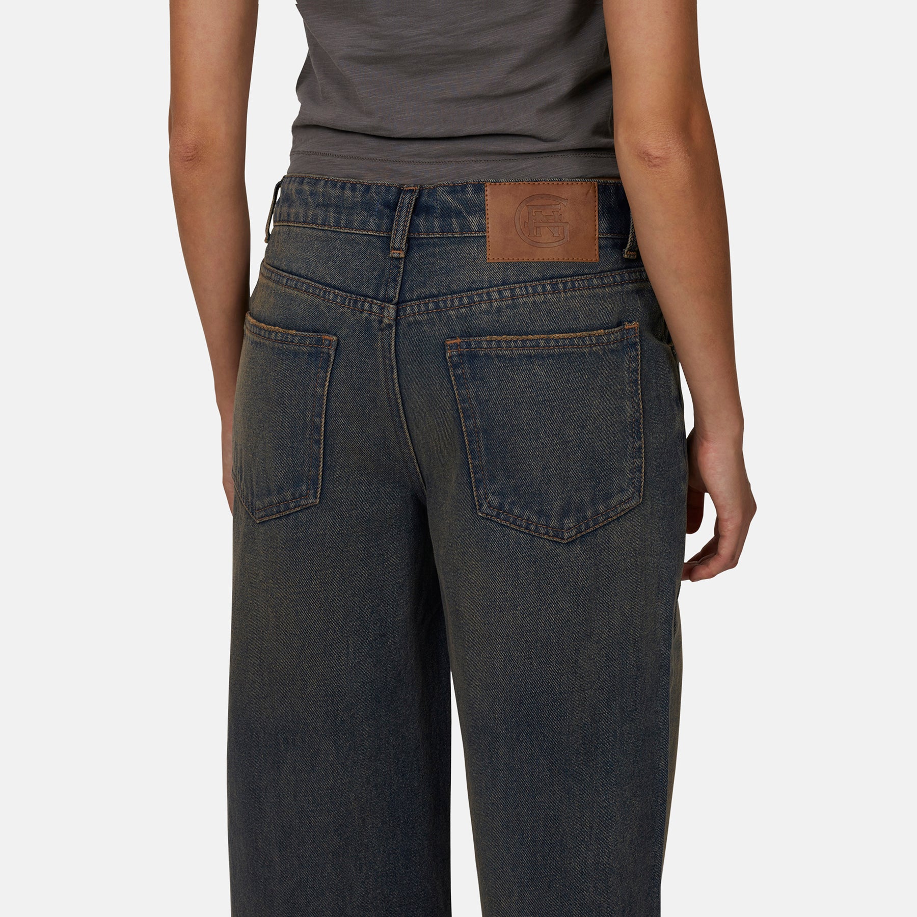 Asymmetric Washed Rust Blue Denim Jean