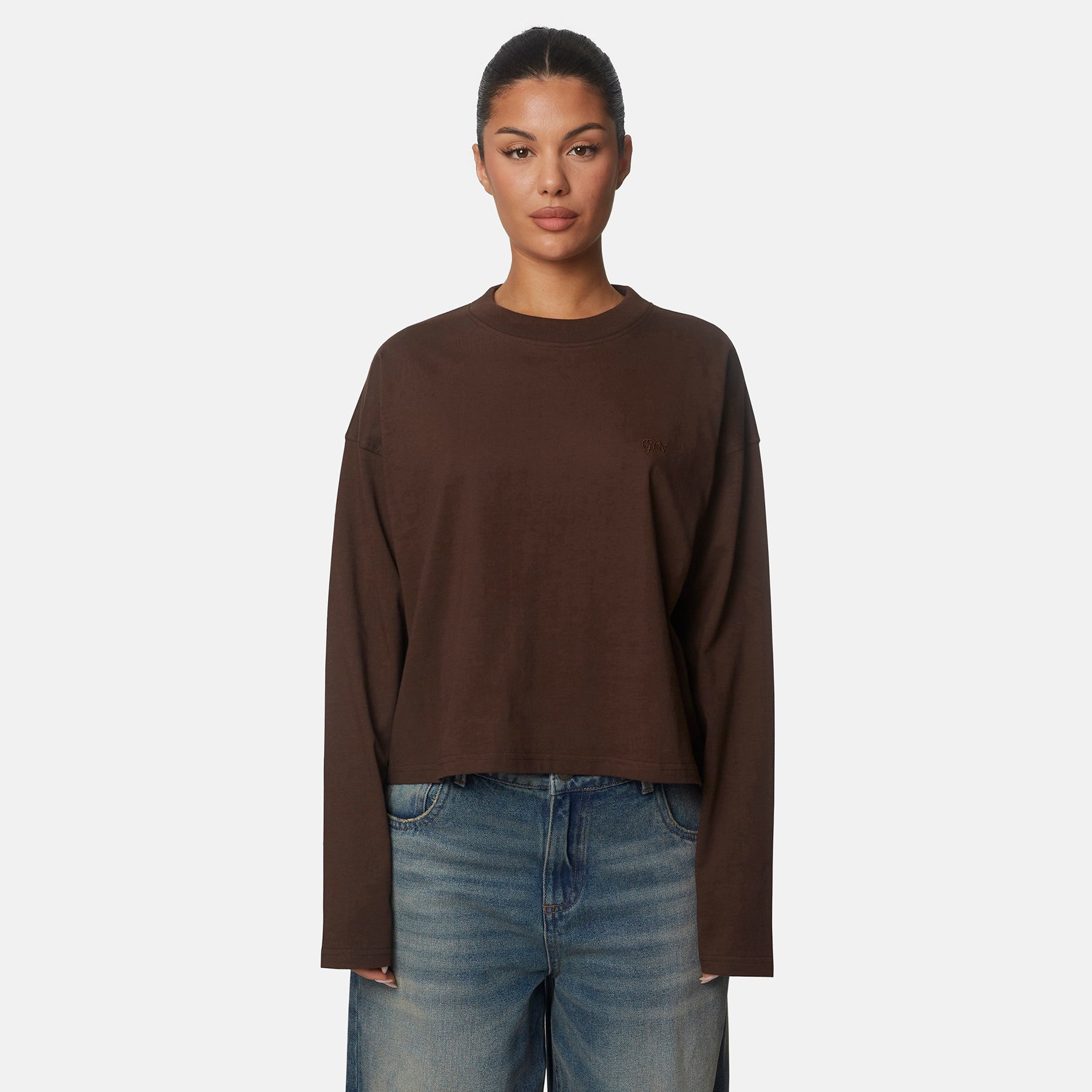 Micro Oversized Chocolate Brown Long Sleeve Tee