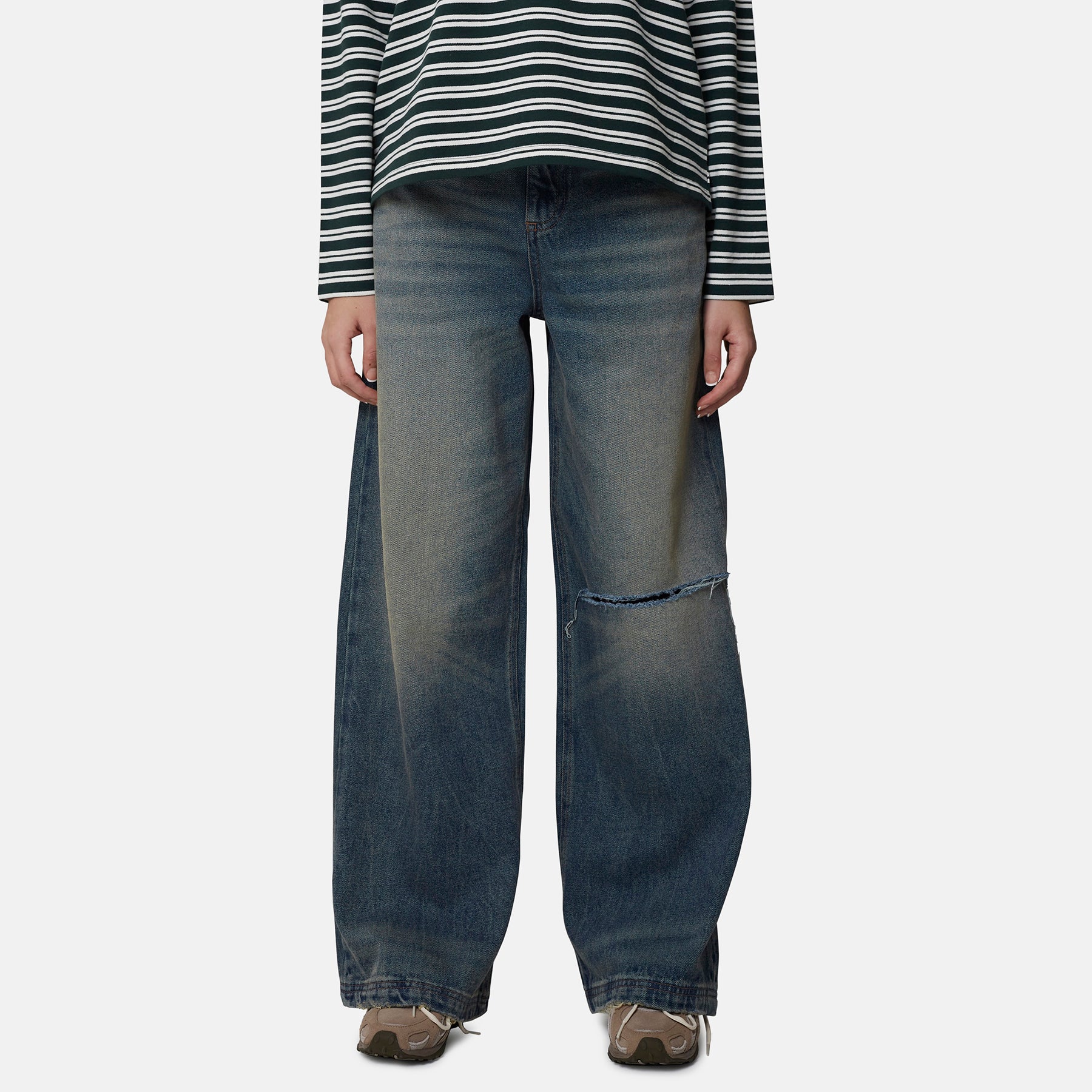 Ripped Dark Blue Washed Denim Jeans