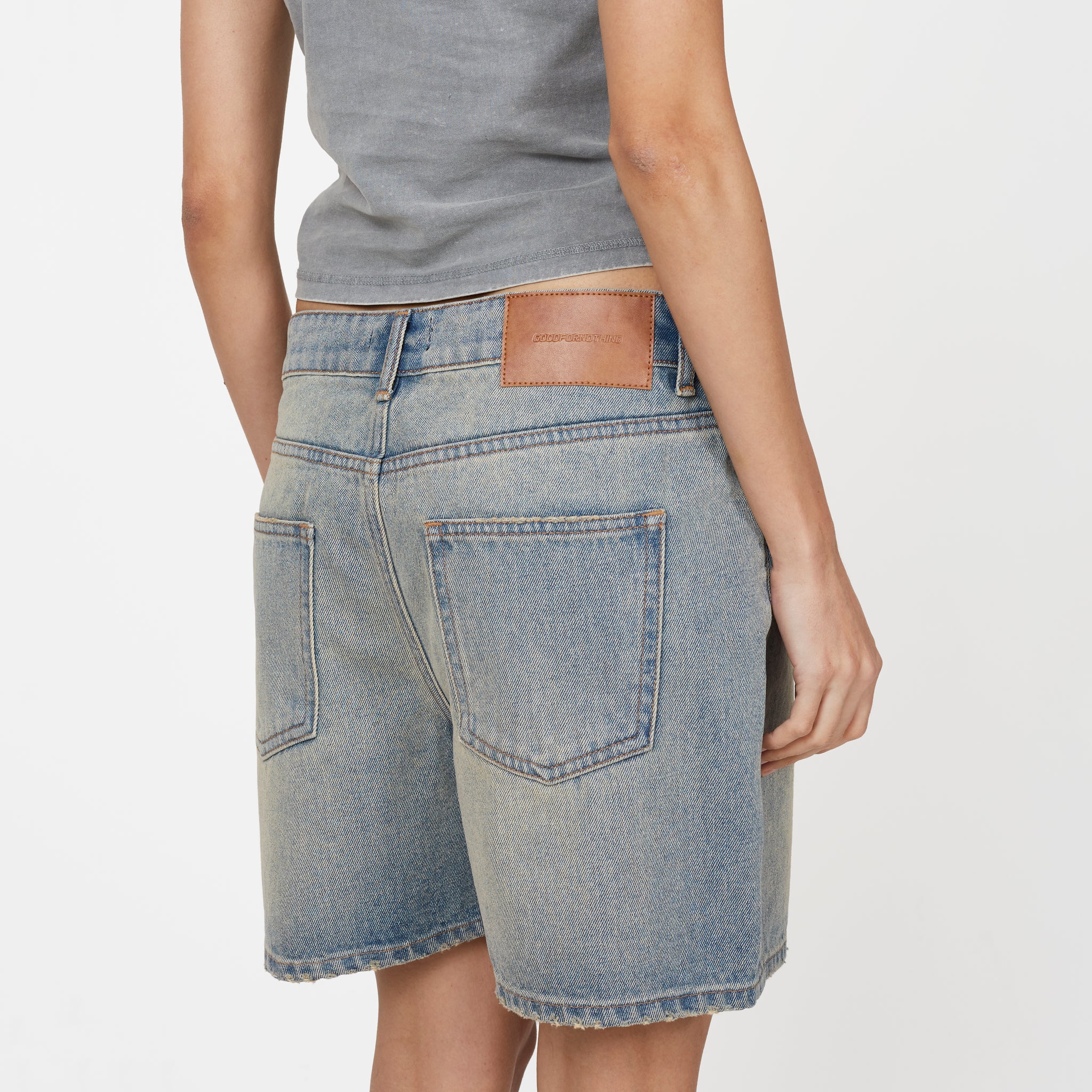 Heavy Washed Light Blue Denim Shorts