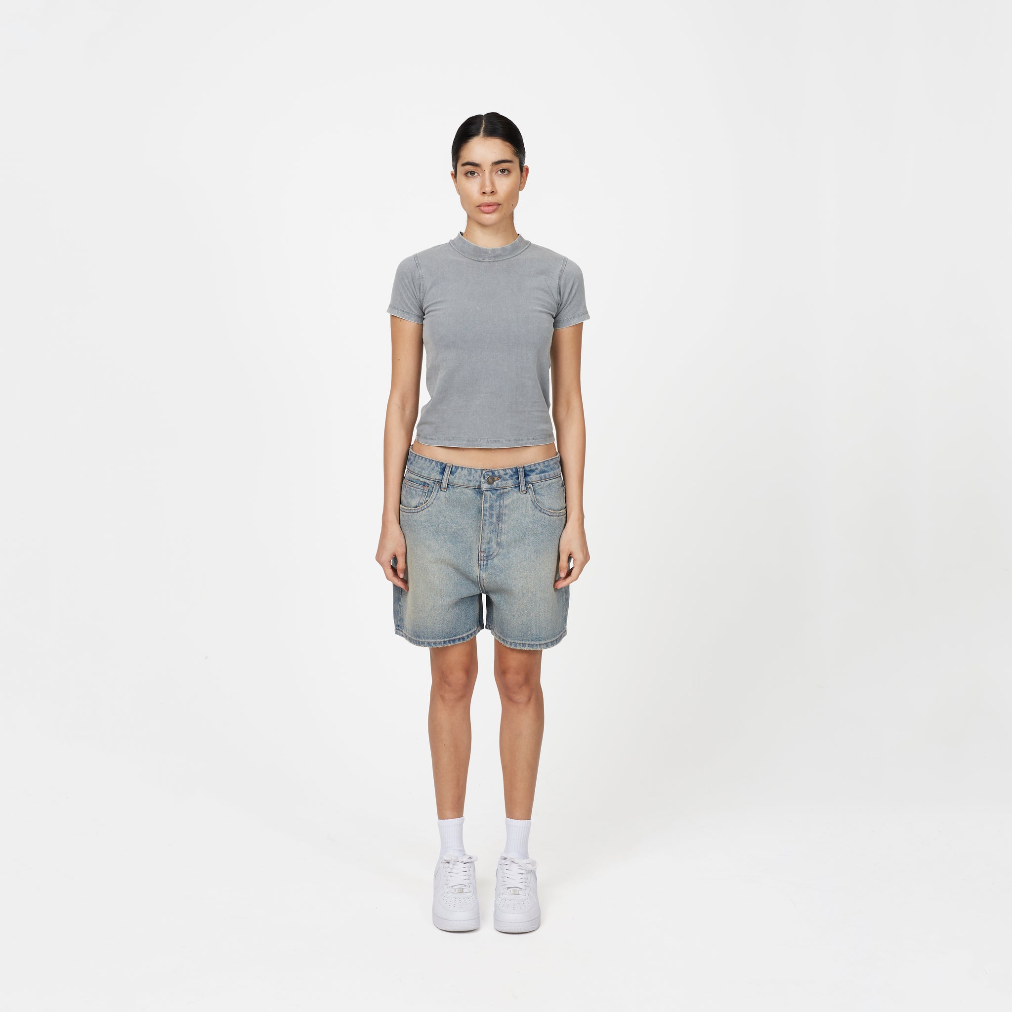 Heavy Washed Light Blue Denim Shorts