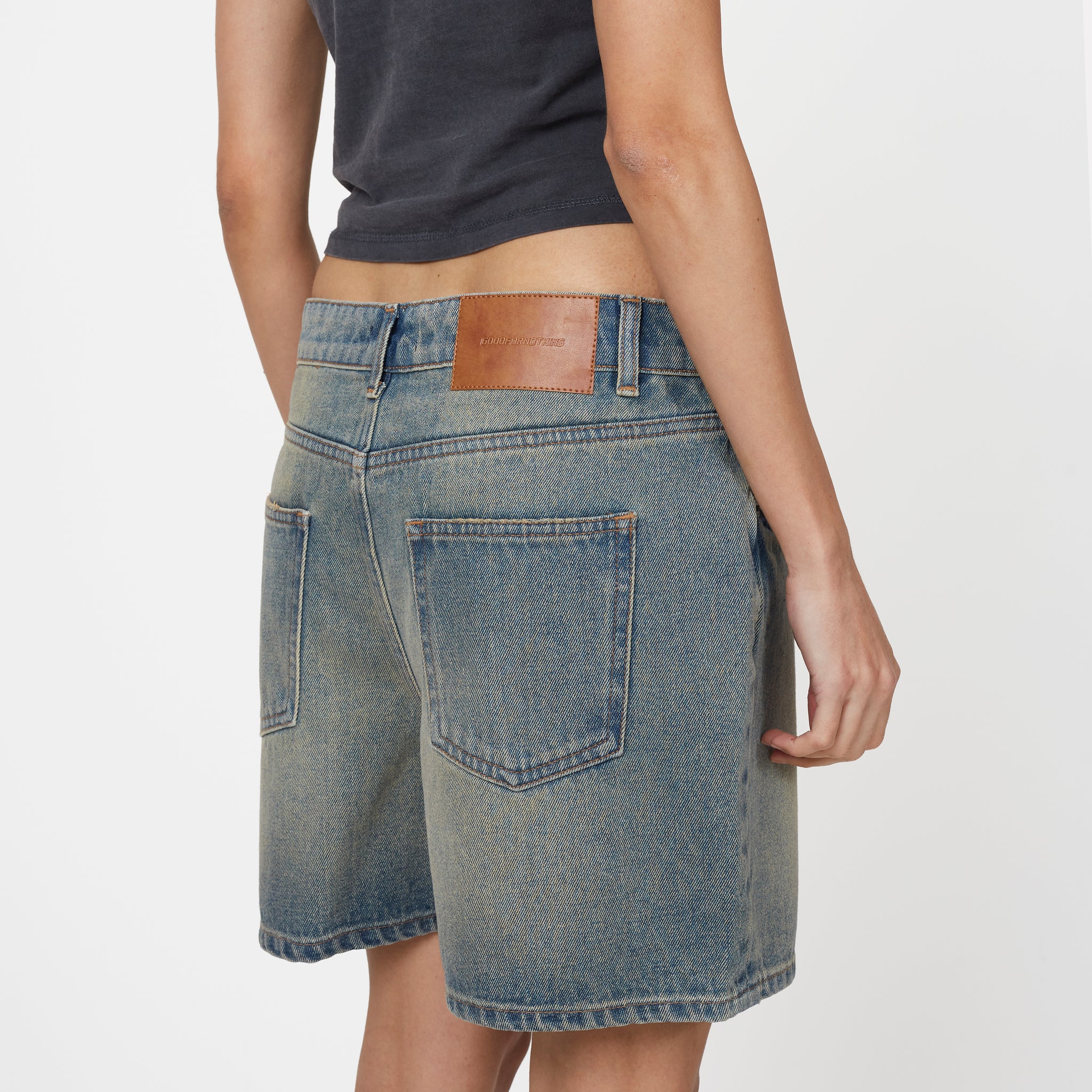 Heavy Washed Faded Blue Denim Shorts