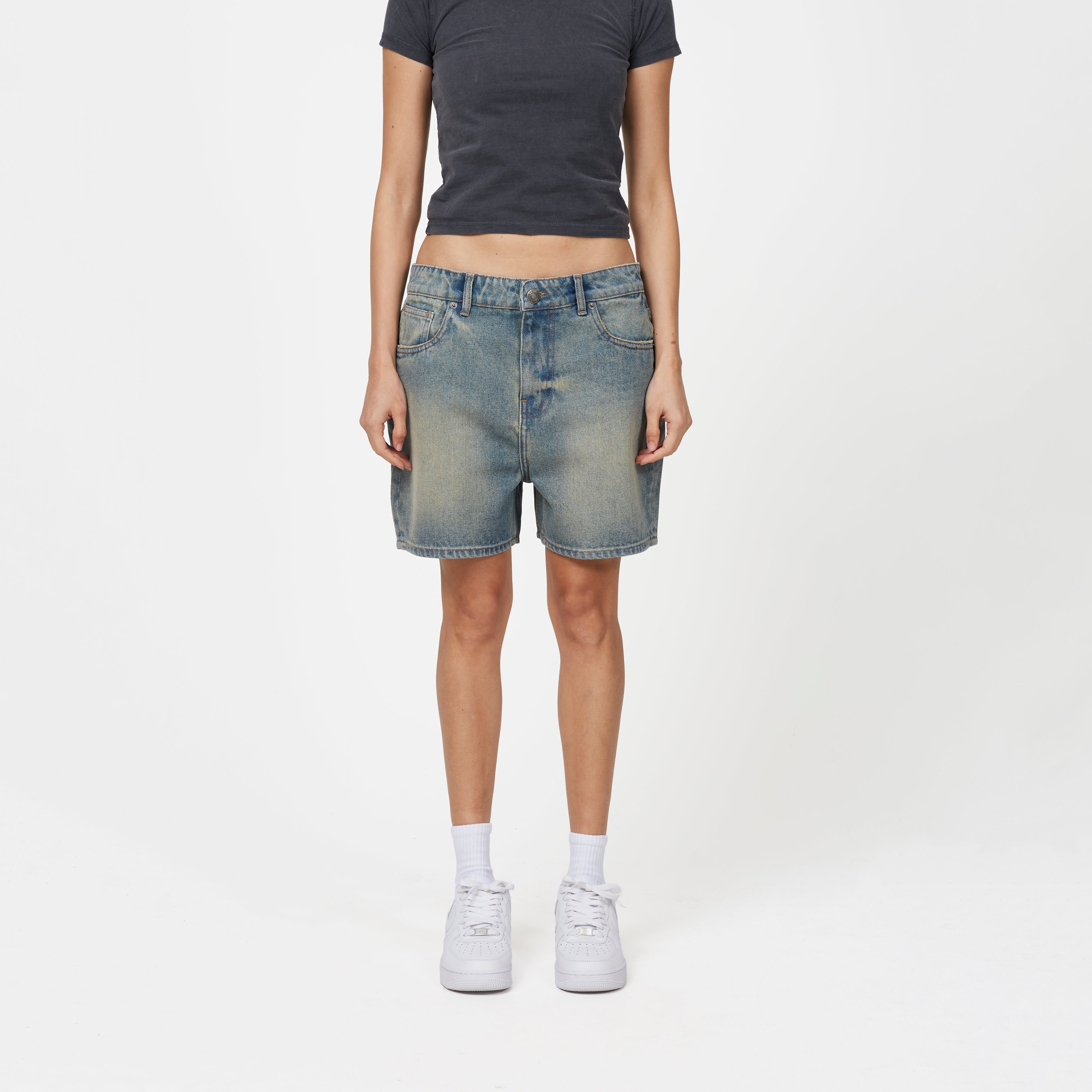 Heavy Washed Faded Denim Shorts