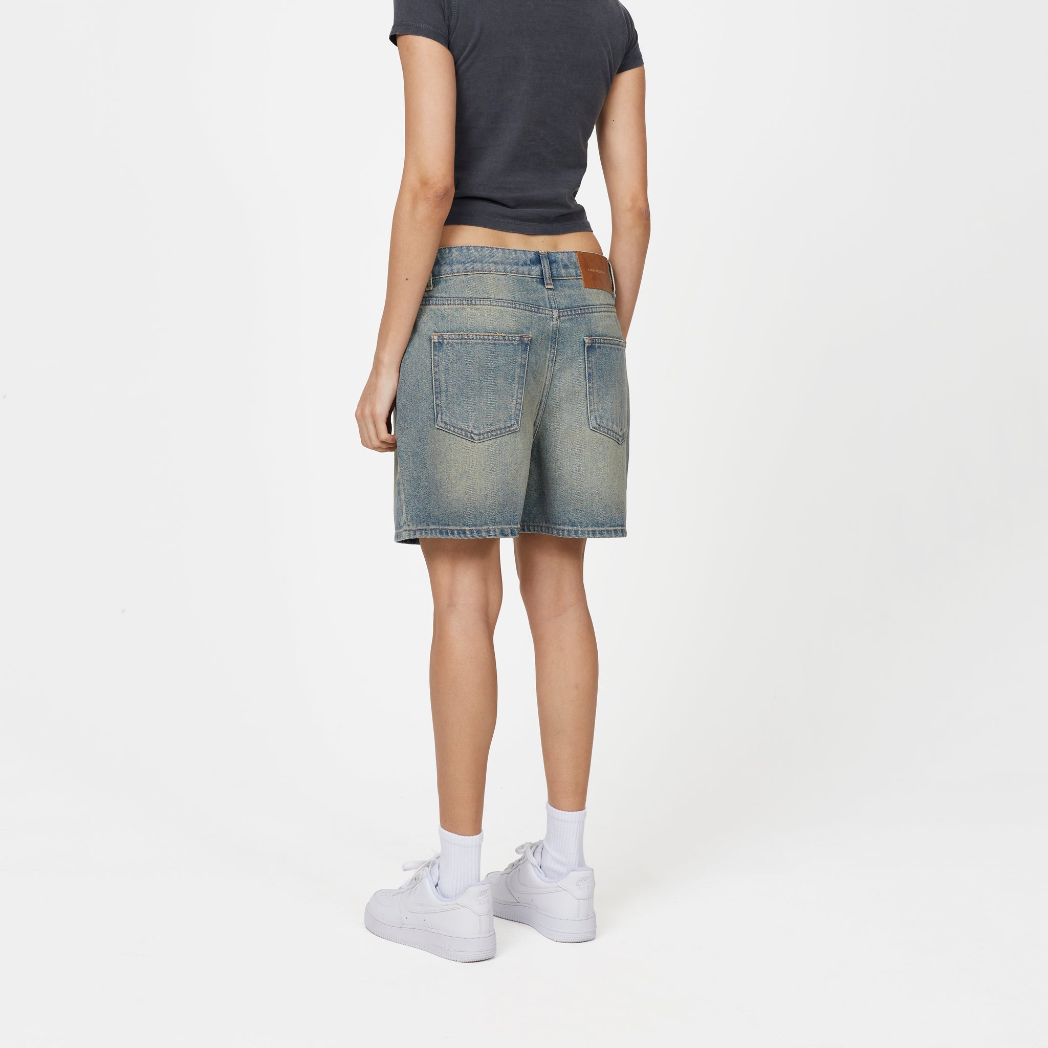 Heavy Washed Faded Blue Denim Shorts