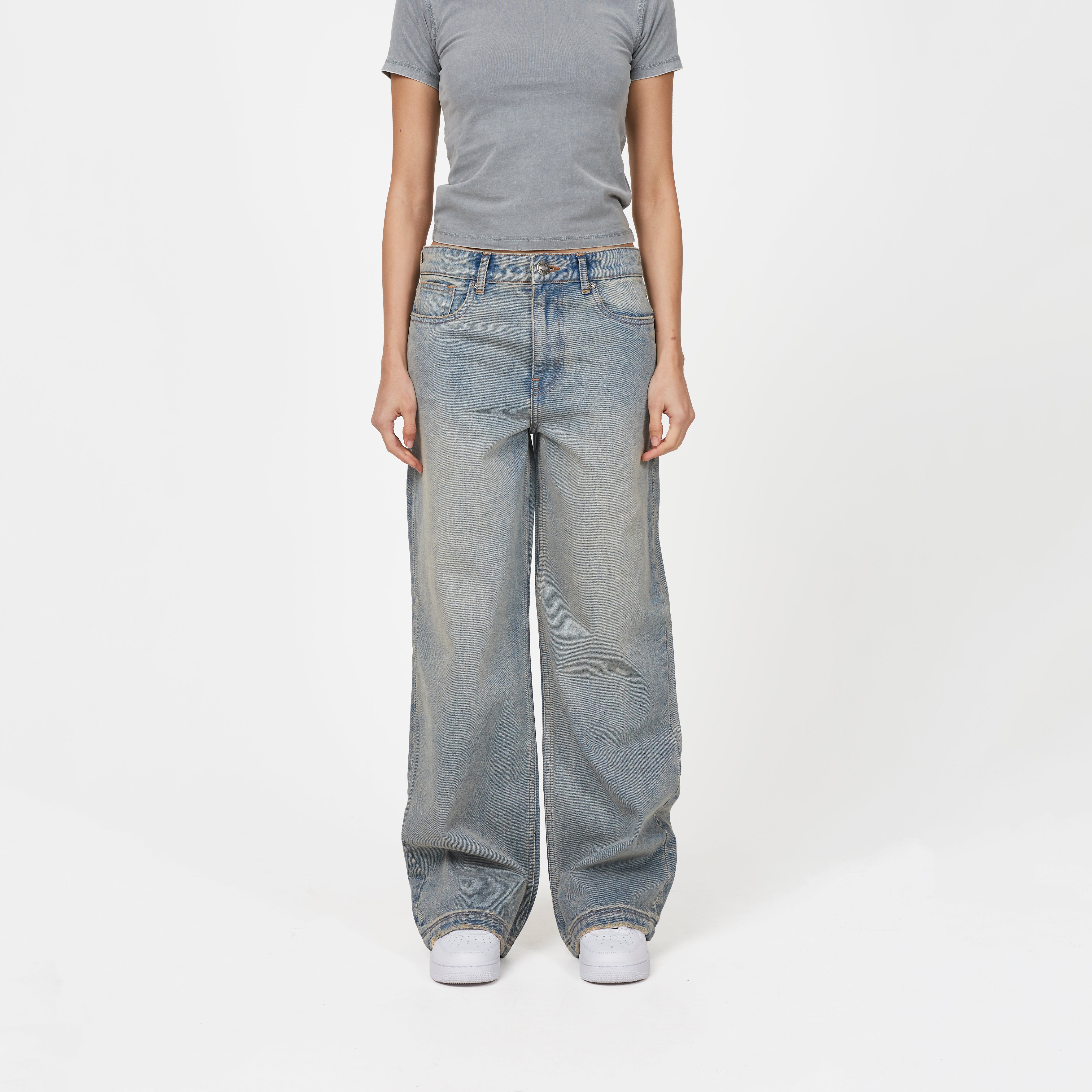 Heavy Washed Light Blue Denim Jeans