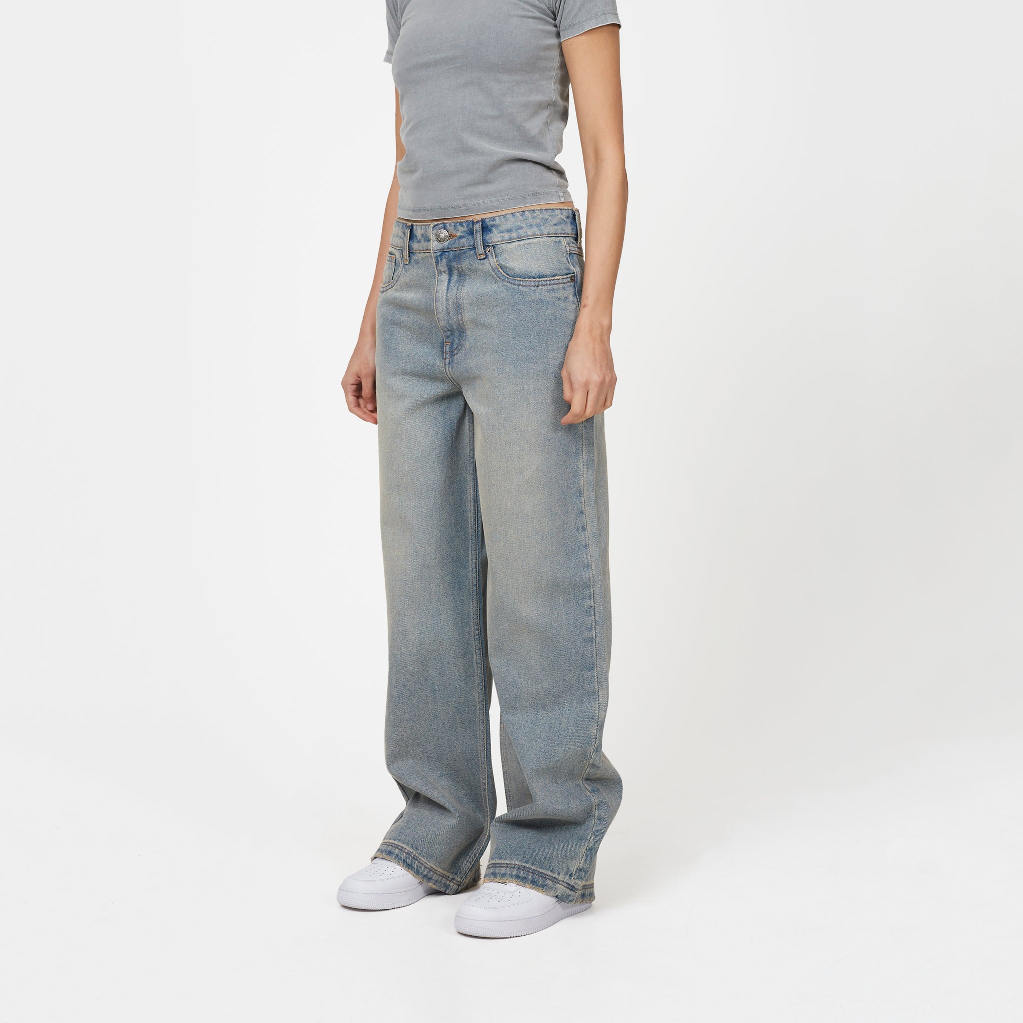 Heavy Washed Light Blue Denim Jeans