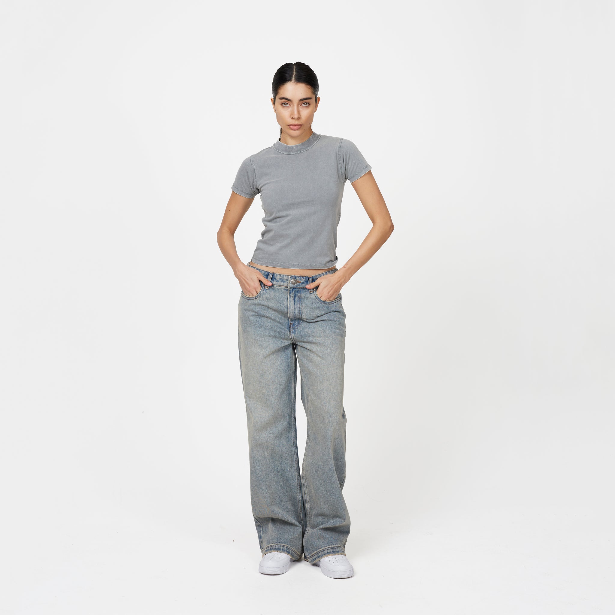 Heavy Washed Light Blue Denim Jeans