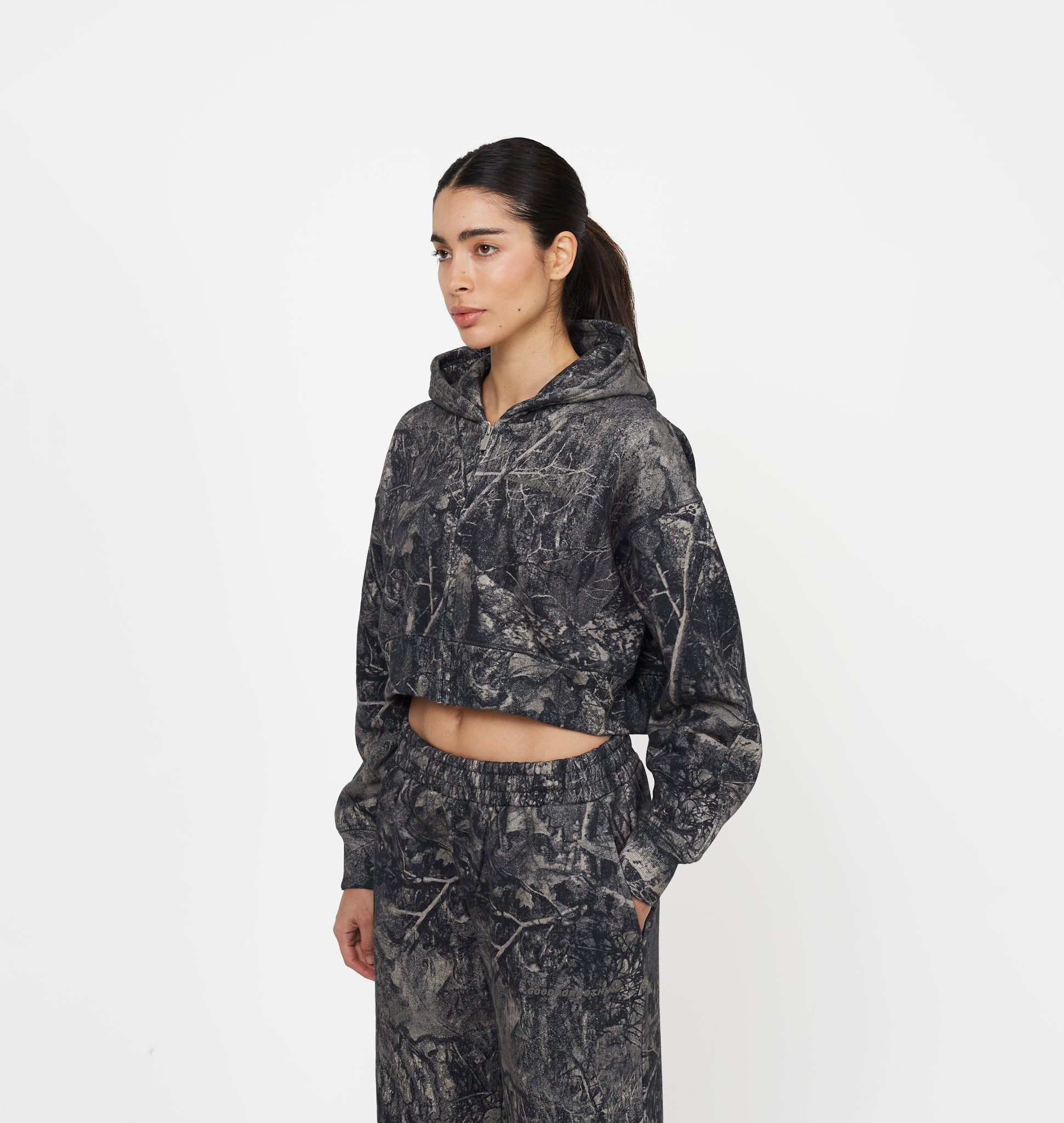 Woodland Blackout Crop Zip Hoodie