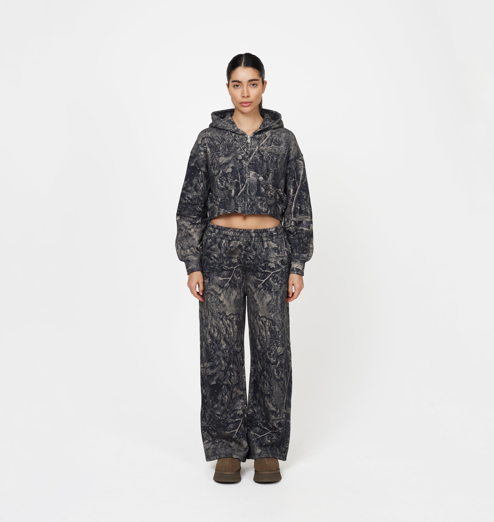 Woodland Blackout Crop Zip Hoodie