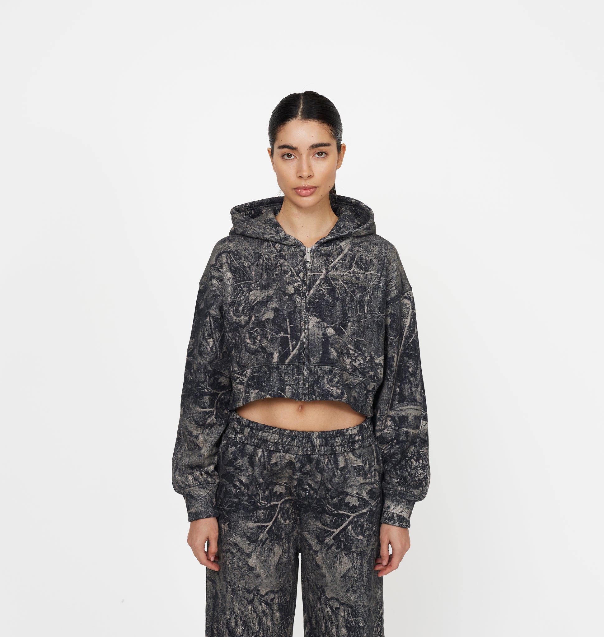 Woodland Blackout Crop Zip Hoodie