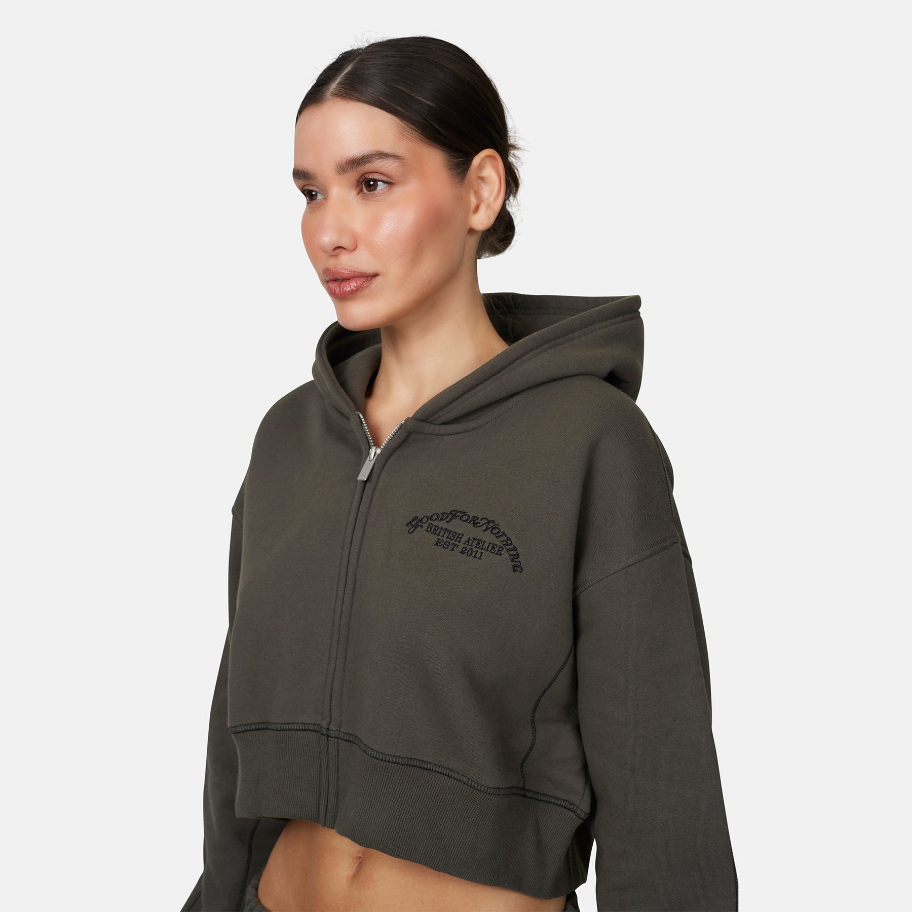 Coverlock Gunmetal Crop Zip Hoodie