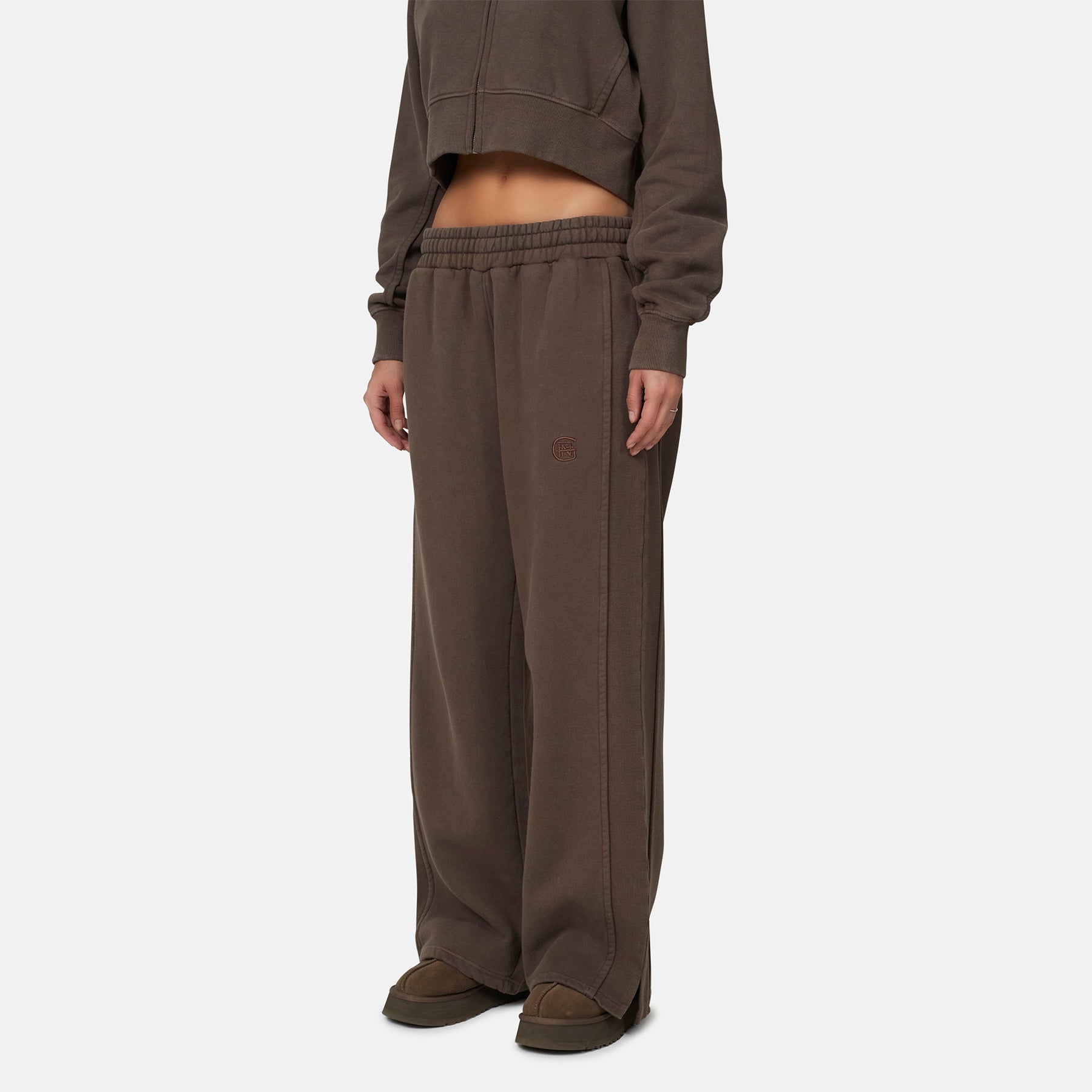 Monogram Brown Split Hem Jogger